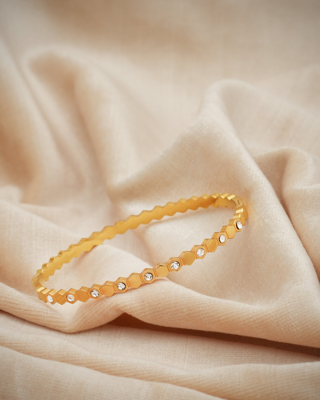 Hexagon Crystal Eternity Gold Plated Kada