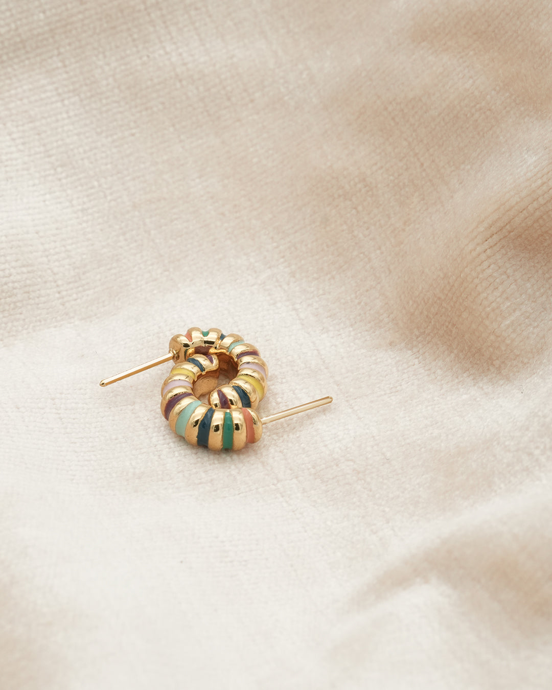 Multicolour Enamel Stripe Gold Plated Hoop Earrings