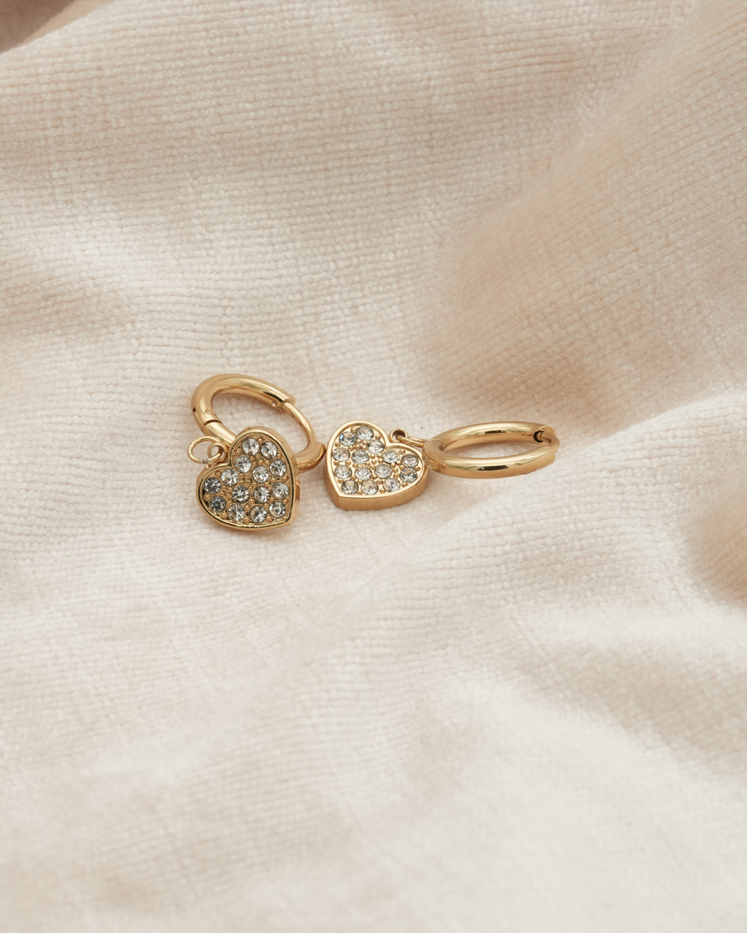 Crystal Heart Pave Gold Plated Huggie Earrings