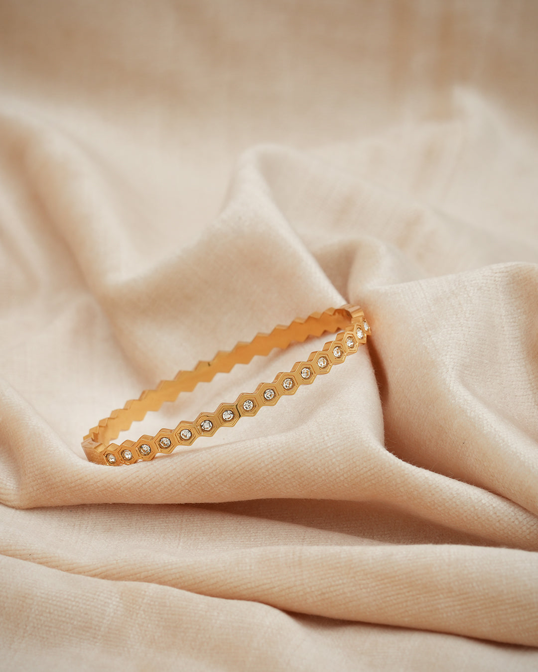Hexagon Eternity Crystal Gold Plated Bangle Kada