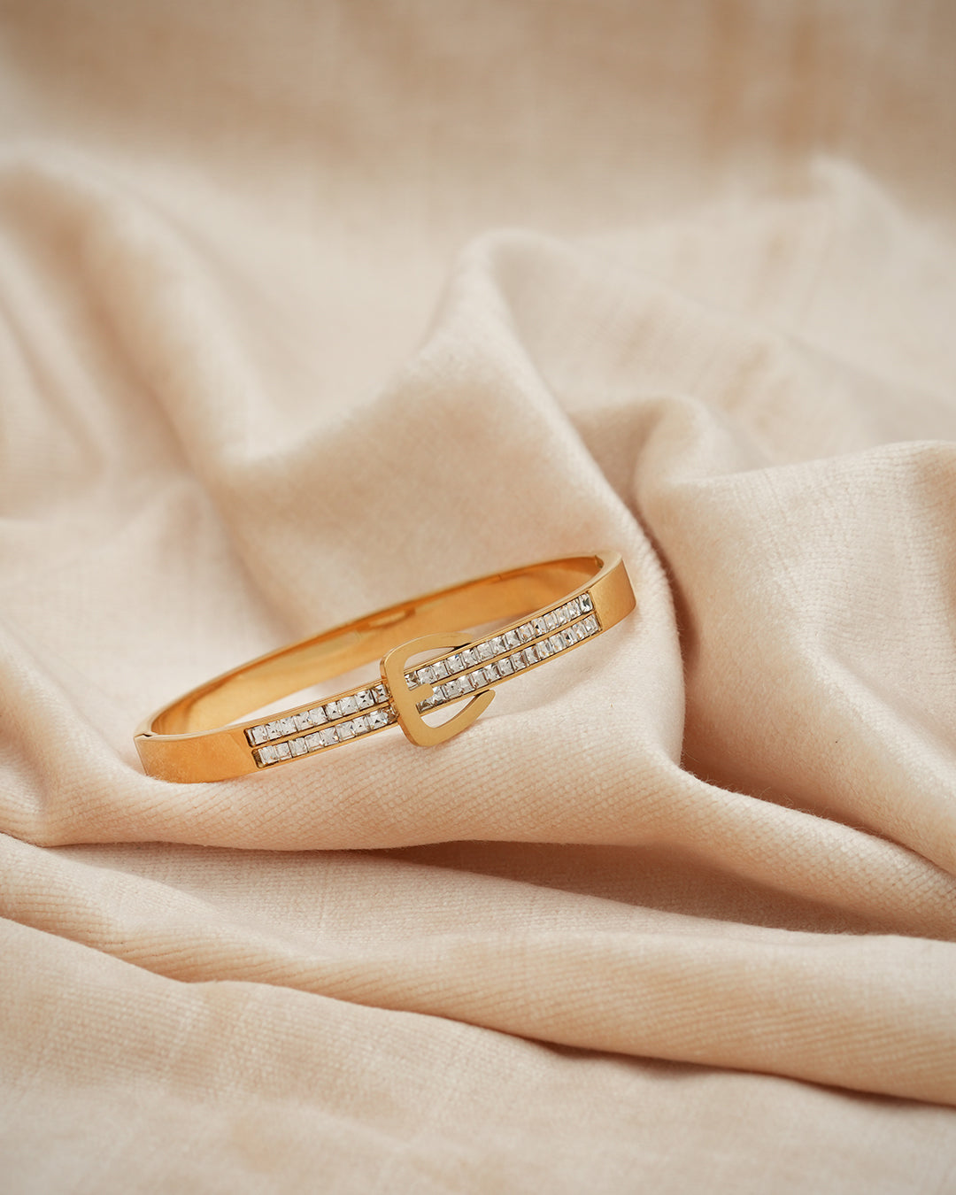 Crystal Double-Rail Buckle Gold Plated Kada