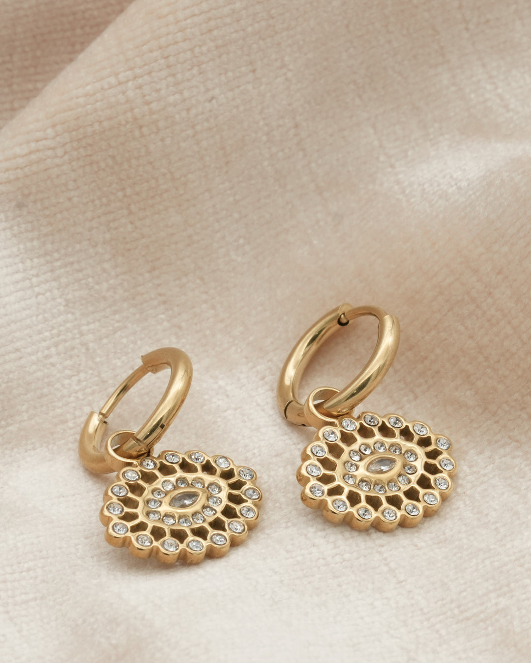 Imperial Halo Gold Plated Drop Earrings