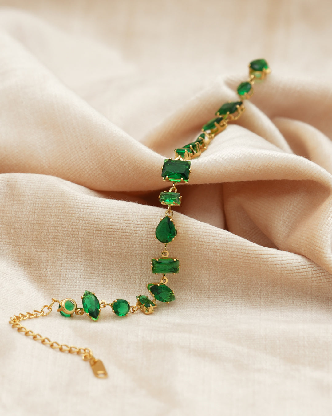 Verdant Mosaic Emerald Green Crystal Gold Bracelet