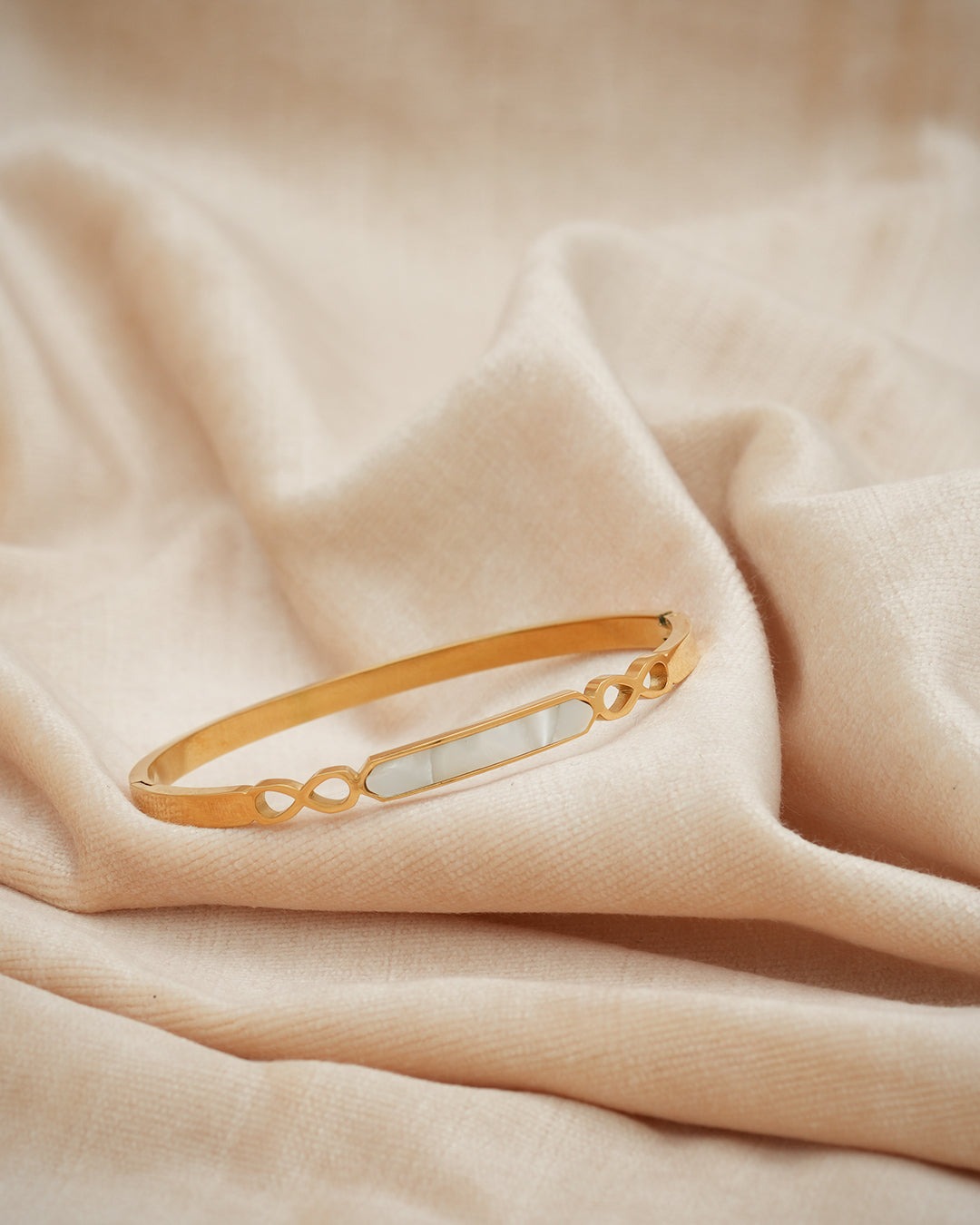 Mother of Pearl Infinity Gold Plated Bangle Kada