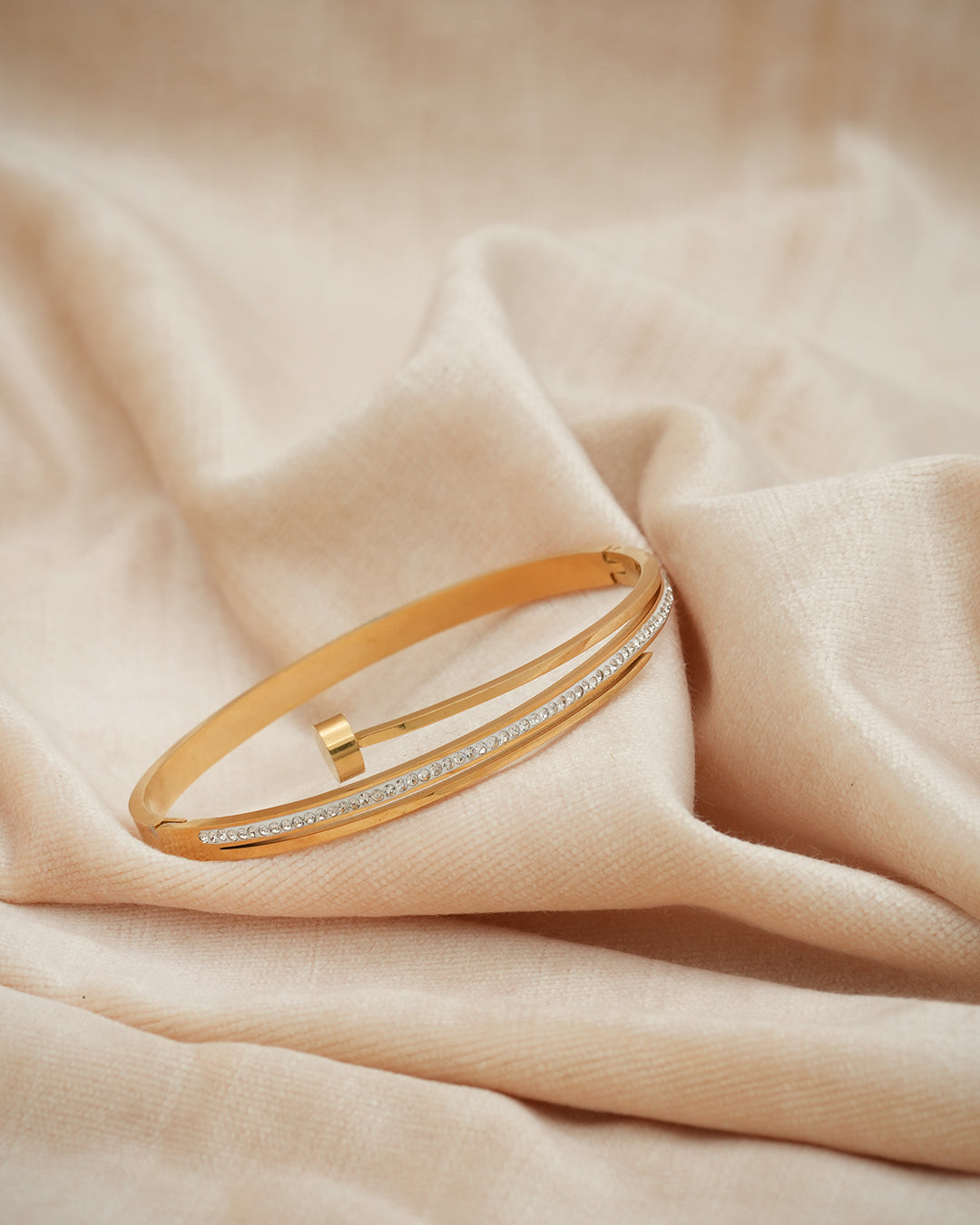Floating Orbital Crystal Gold Plated Bangle Kada