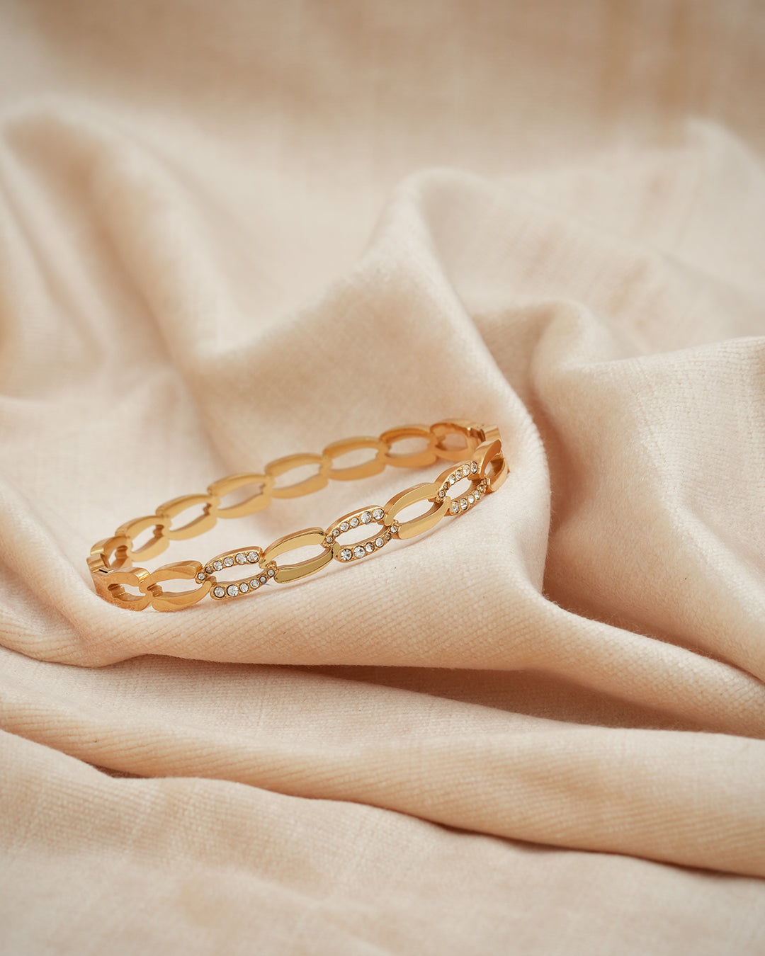 Crystal Link Chain Gold Plated Kada