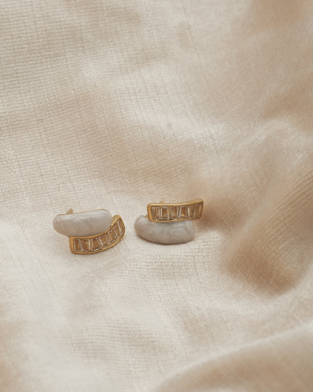 Crystal Baguette and Marbled Resin Gold Plated Studs