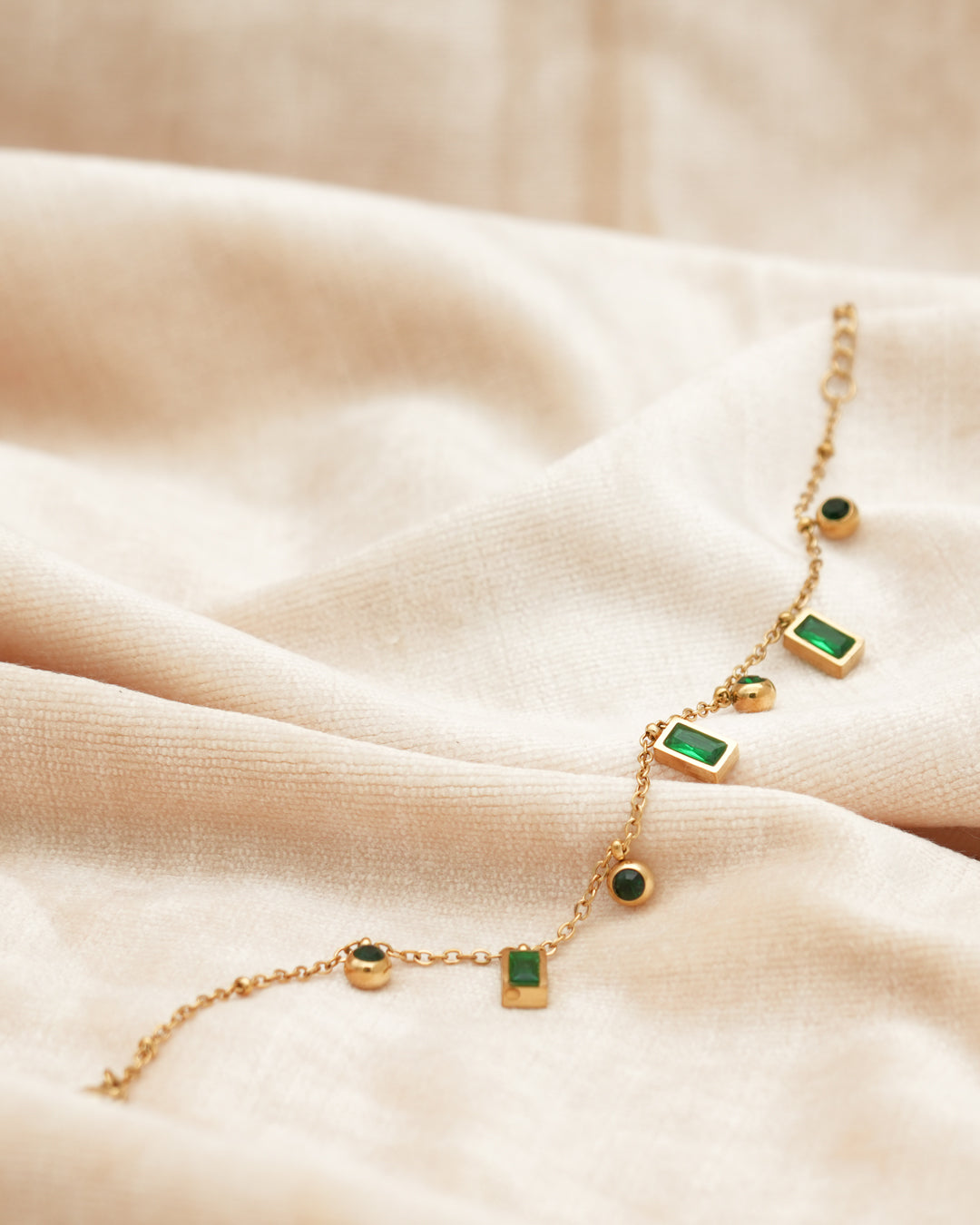 Emerald Drop Bezel Gold Bracelet