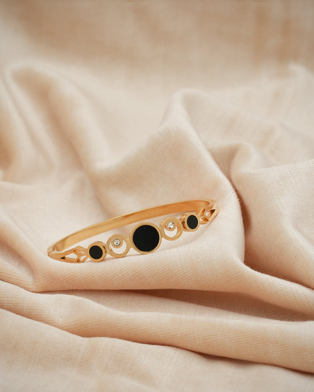 Black Enamel Orbital Crystal Gold Plated Kada