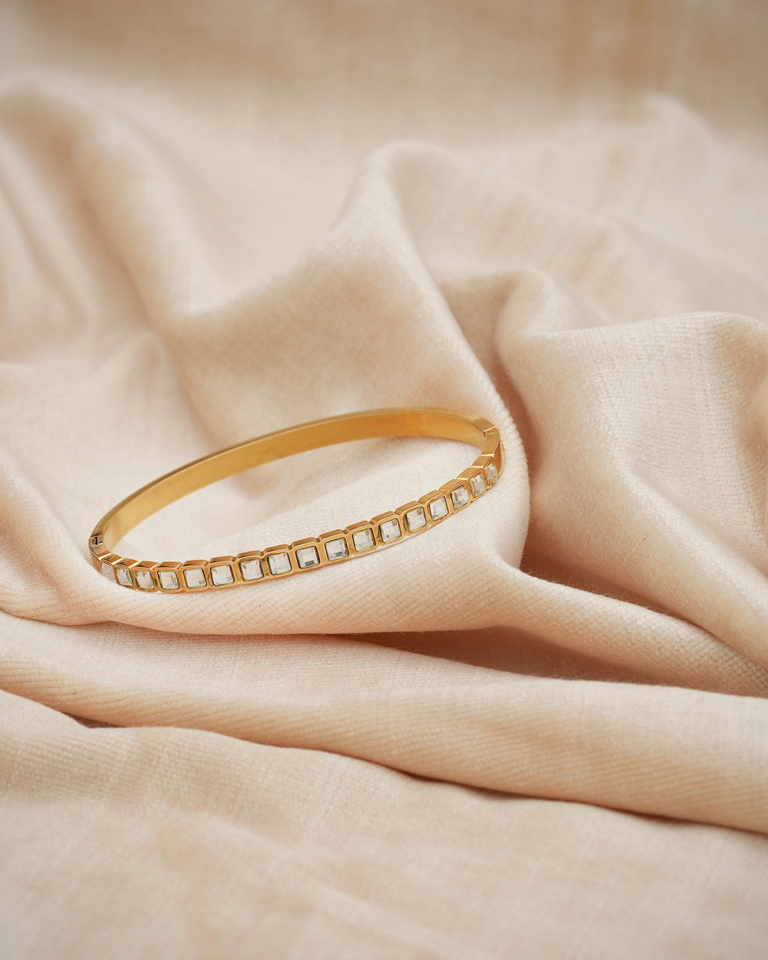 Full-Rail Baguette Crystal Gold Plated Kada