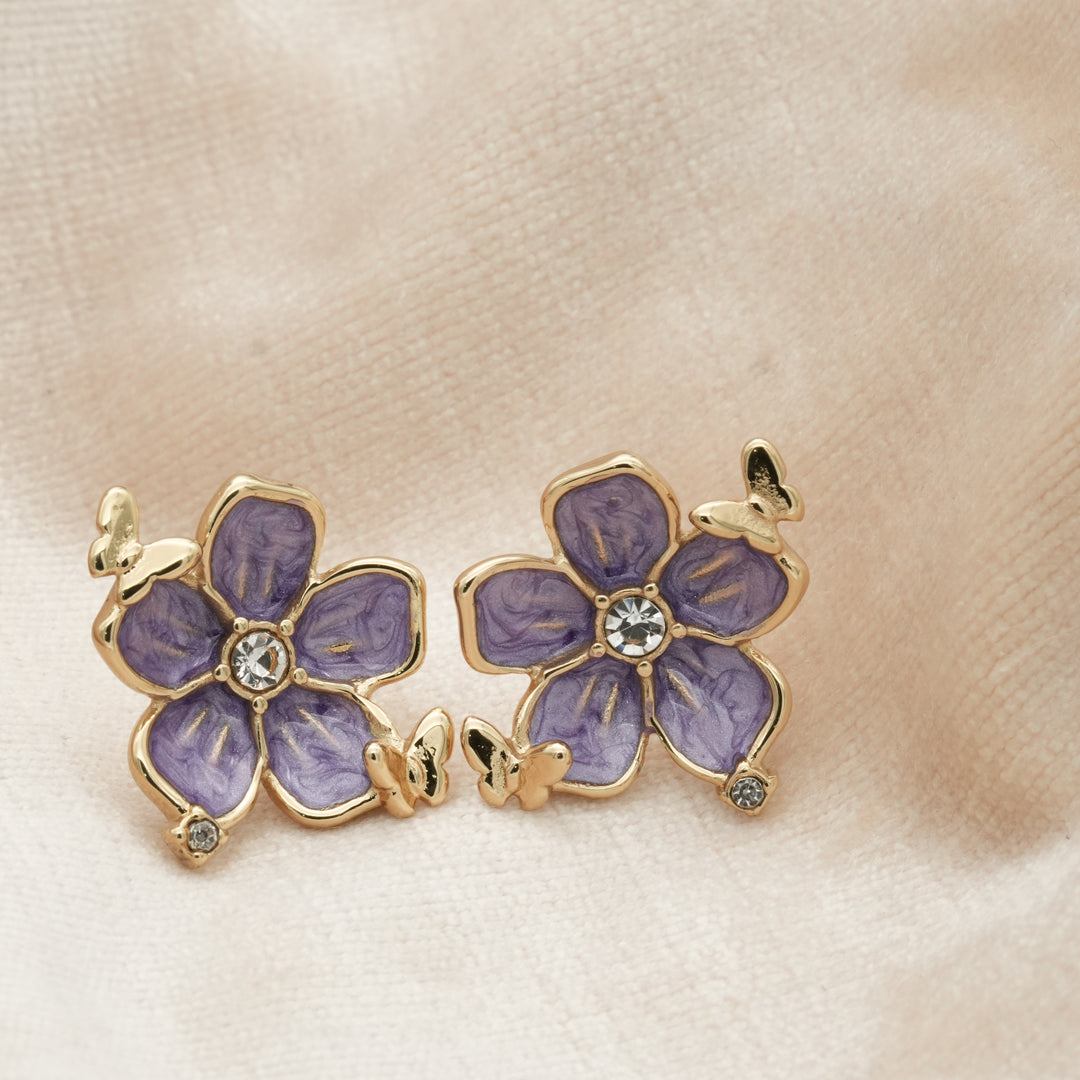 Wisteria Butterfly Enamel Gold Stud Earrings