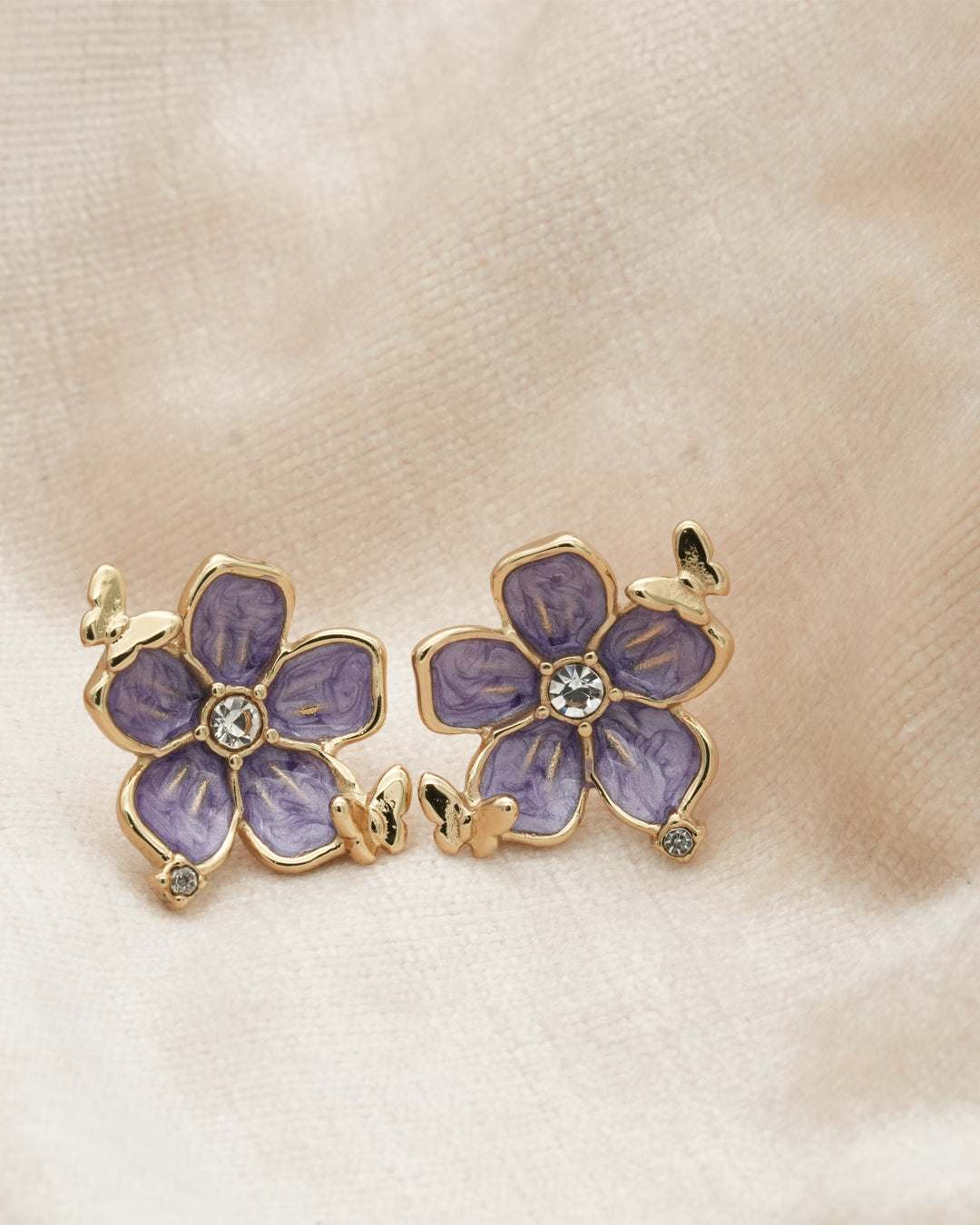 Wisteria Butterfly Enamel Gold Stud Earrings