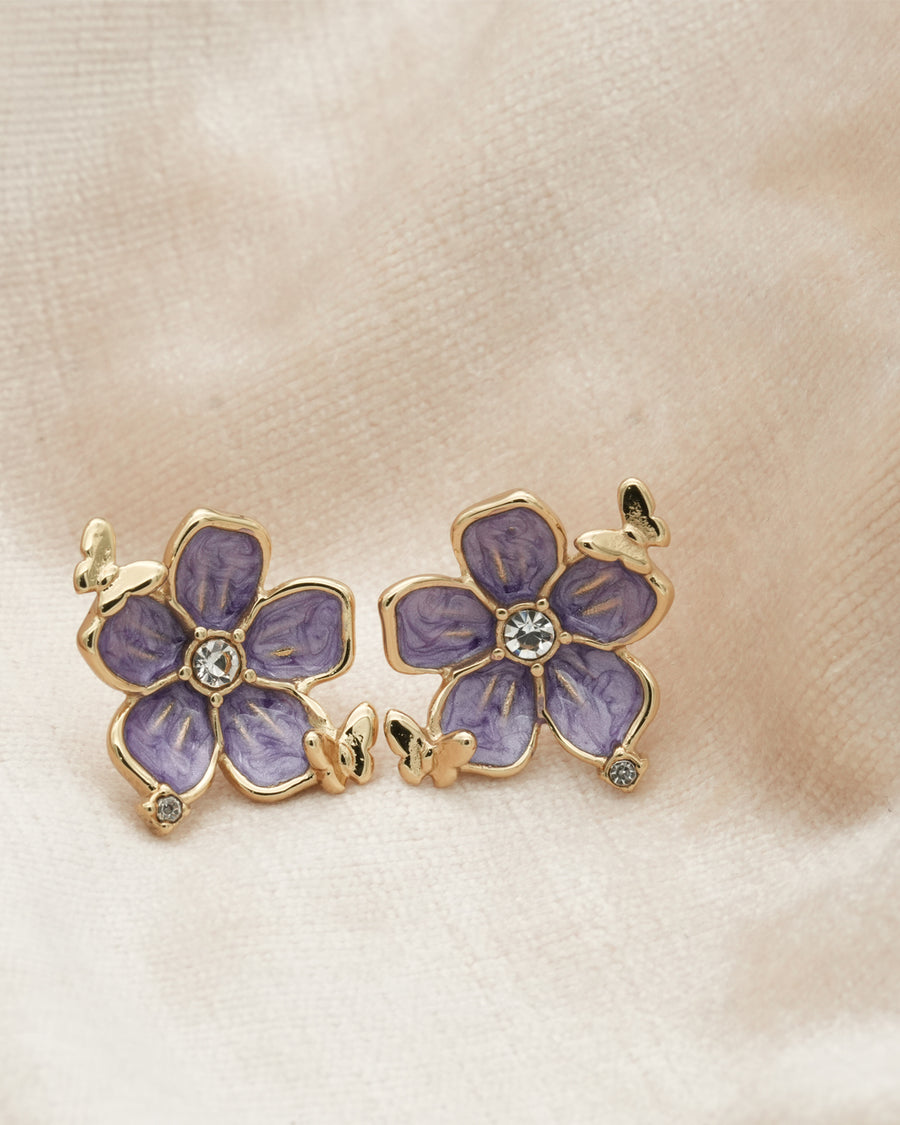 Wisteria Butterfly Enamel Gold Stud Earrings