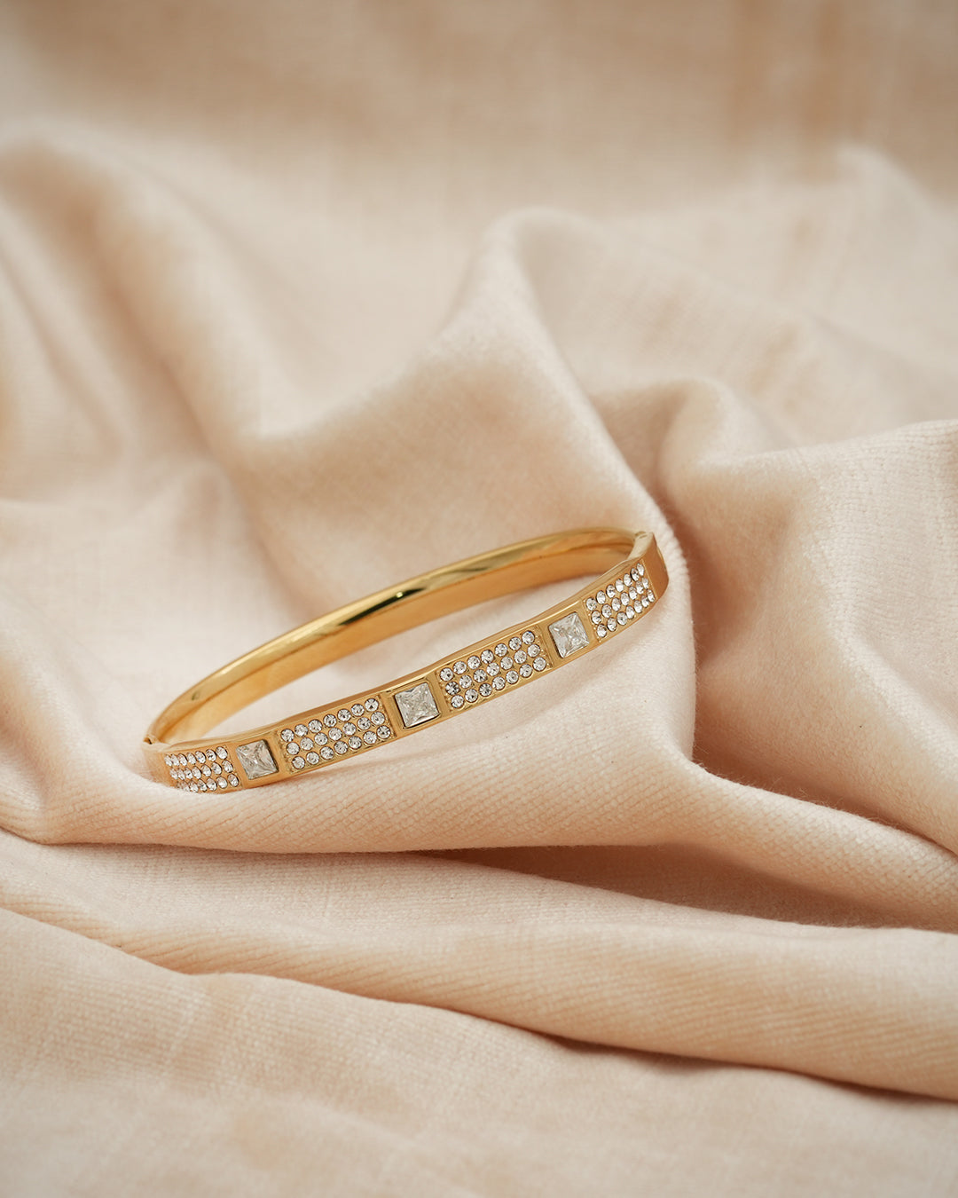 Crystal Mosaic Hexagon Gold Plated Kada