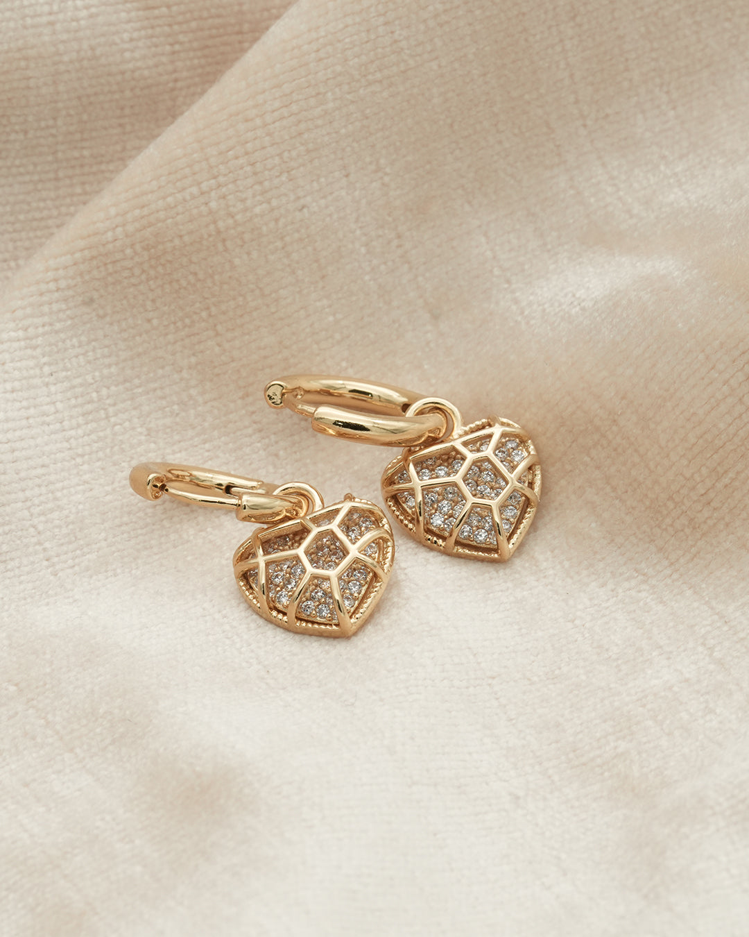 Pavé Geo Heart Gold Plated Huggie Drop Earrings