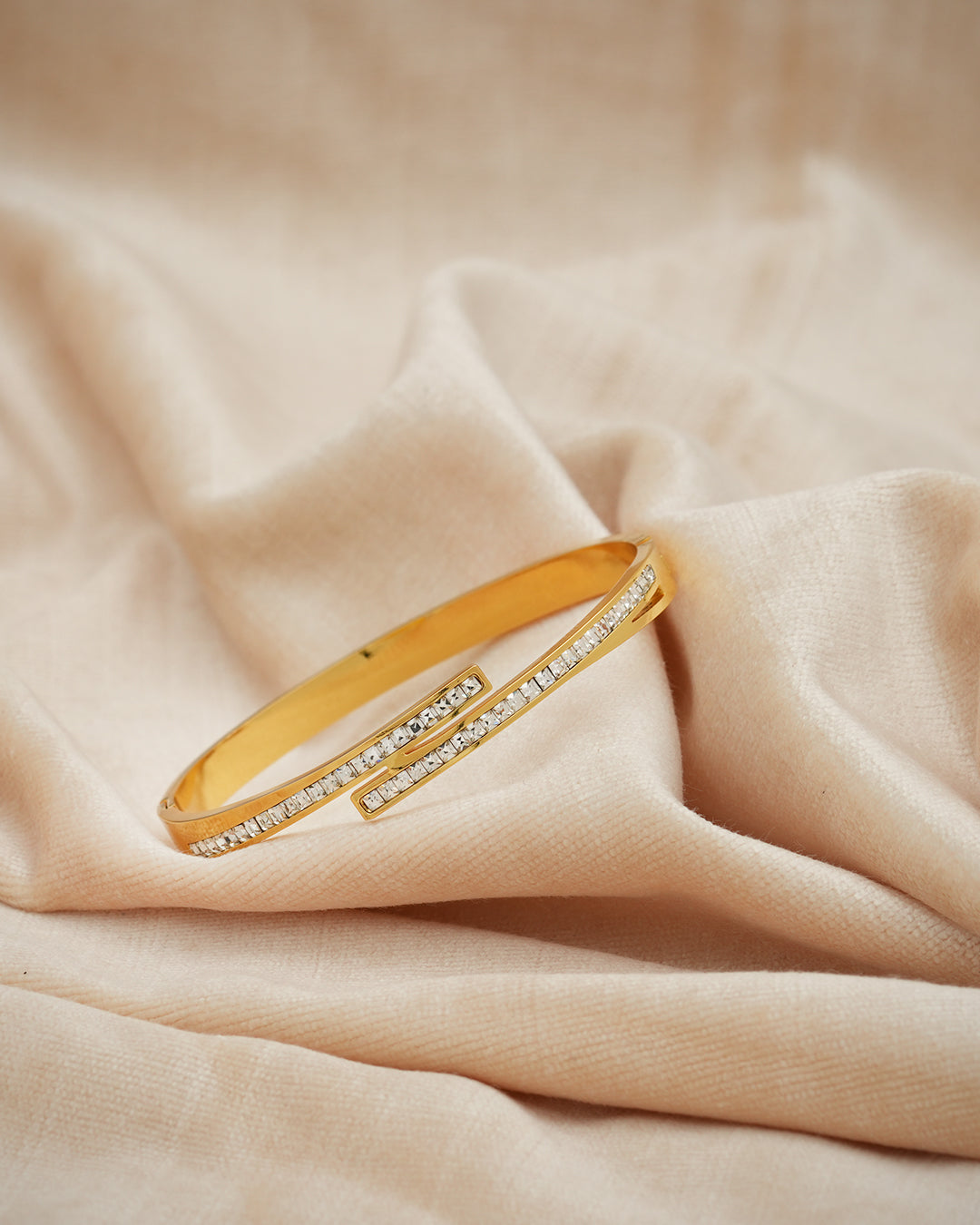 Crystal Channel Bypass Gold Plated Bangle Kada