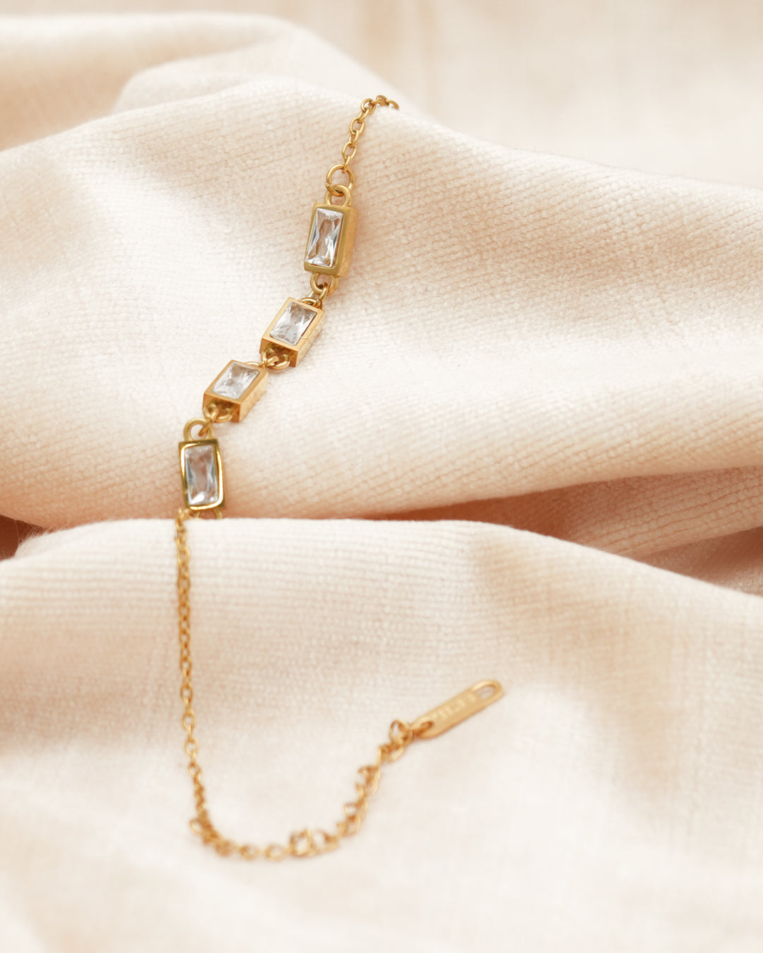 Baguette Bezel Crystal Gold Station Bracelet
