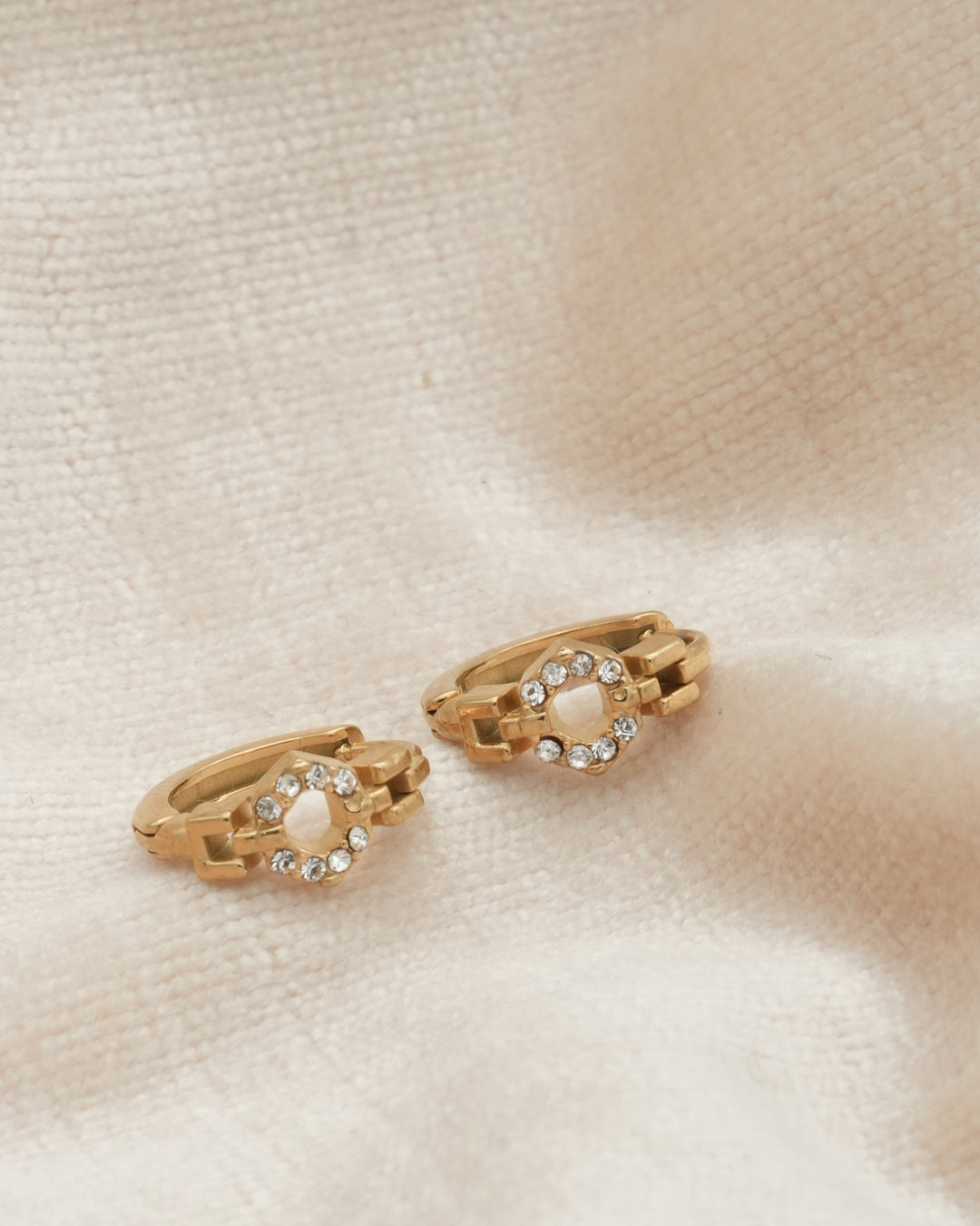 Hex Crown Gold Plated Earrings