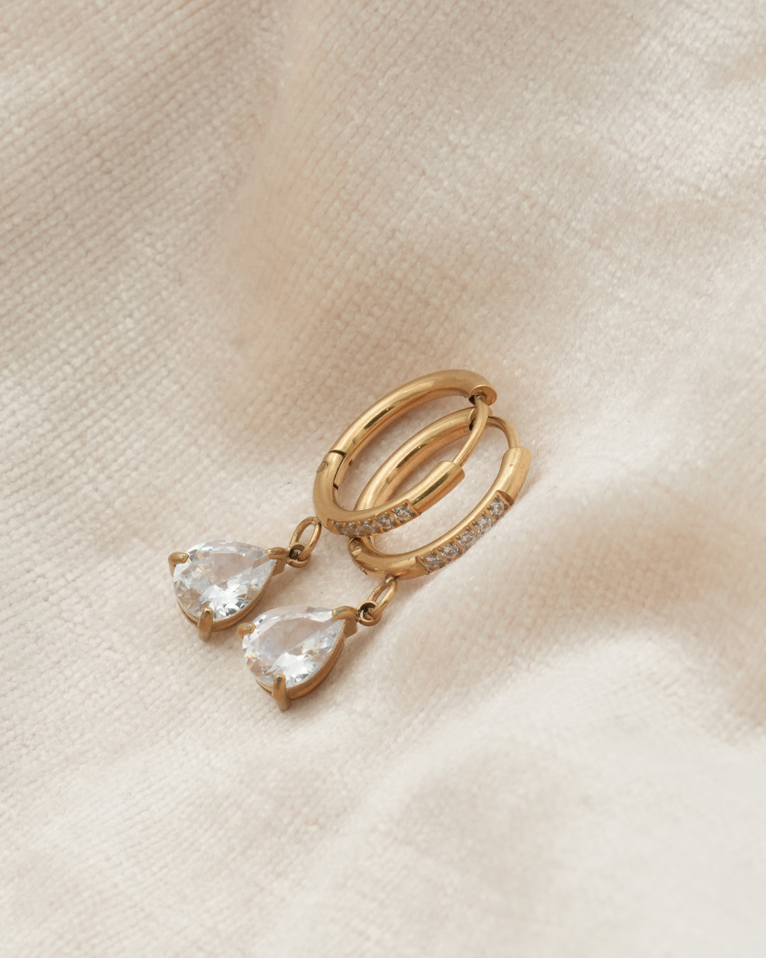 Teardrop Halo Gold Plated Earrings