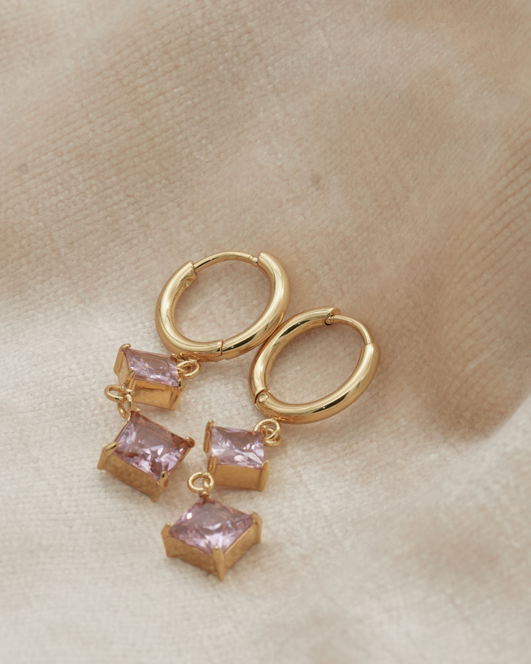 Rosé Diamond Drop Gold Hoop Earrings