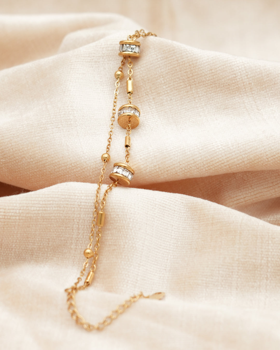 Rondelle Baguette Crystal Gold Station Bracelet