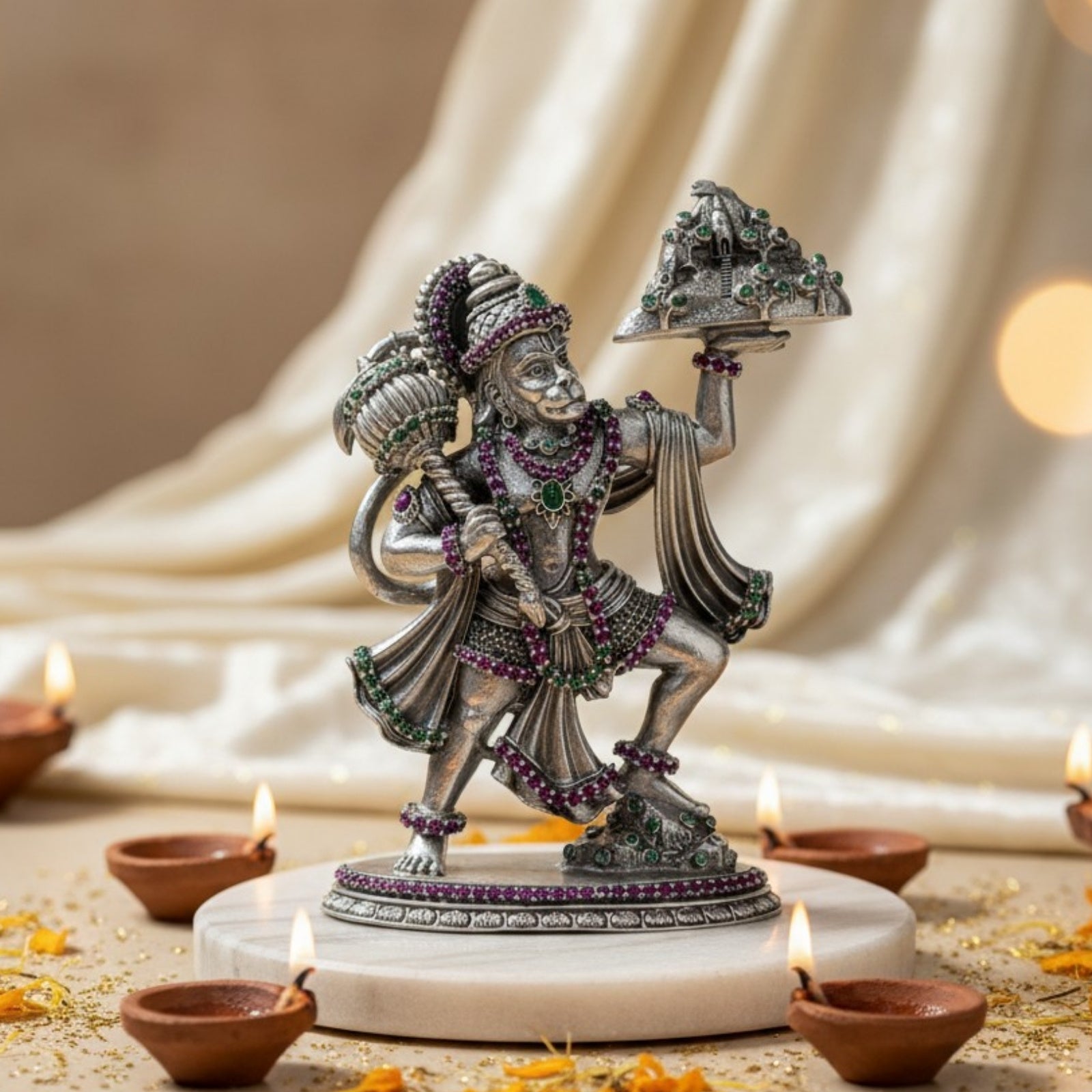 Pahad Hanuman Idol in Pure Silver 925 (3 Inch, 150g)