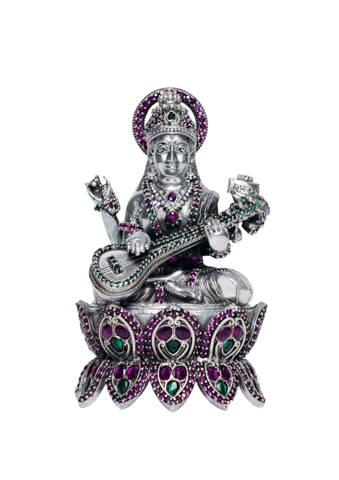 Lotus Goddess Saraswati Idol in Pure Silver 925