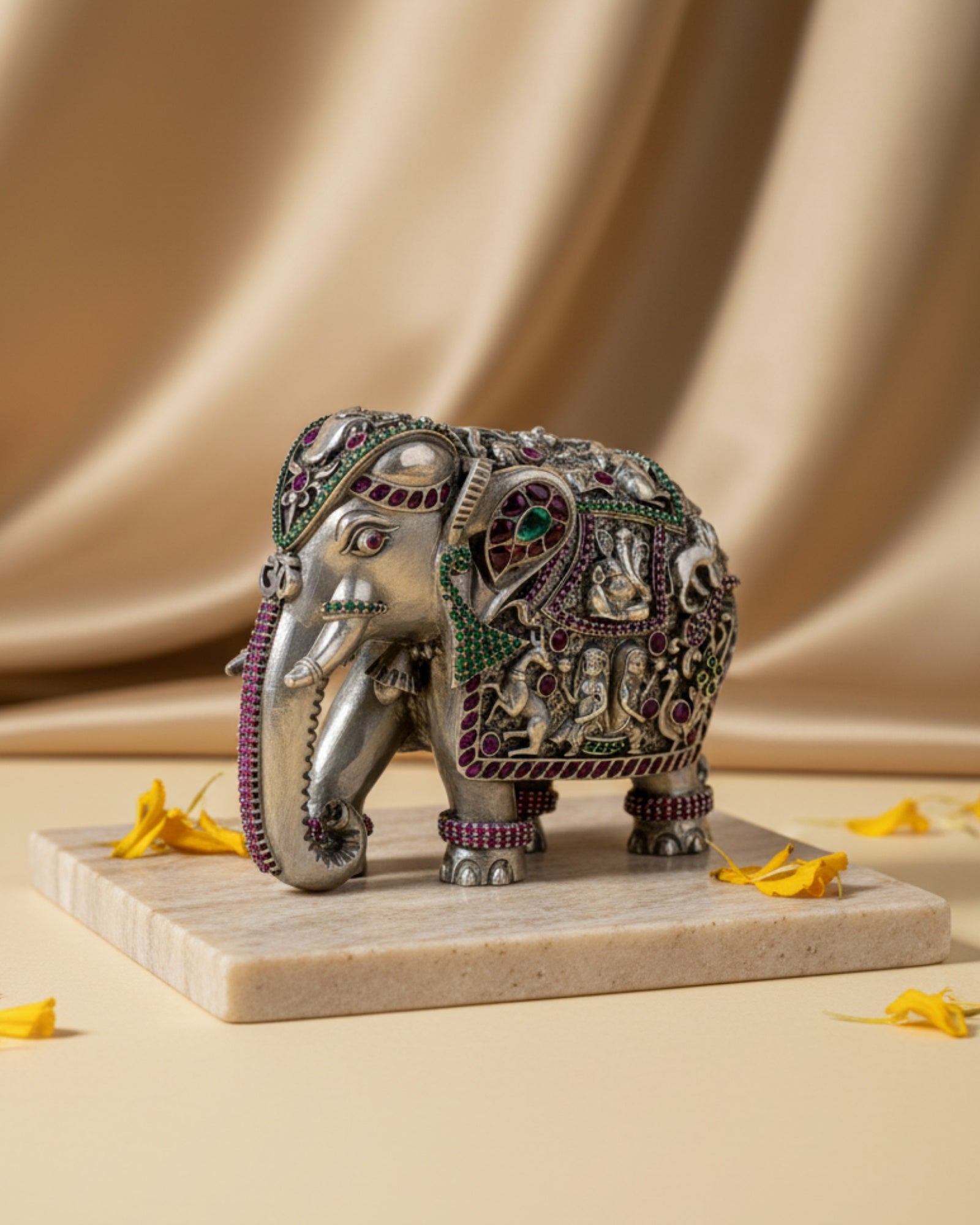 Trunk Down Elephant Silver 925 Idol — 3 Inch