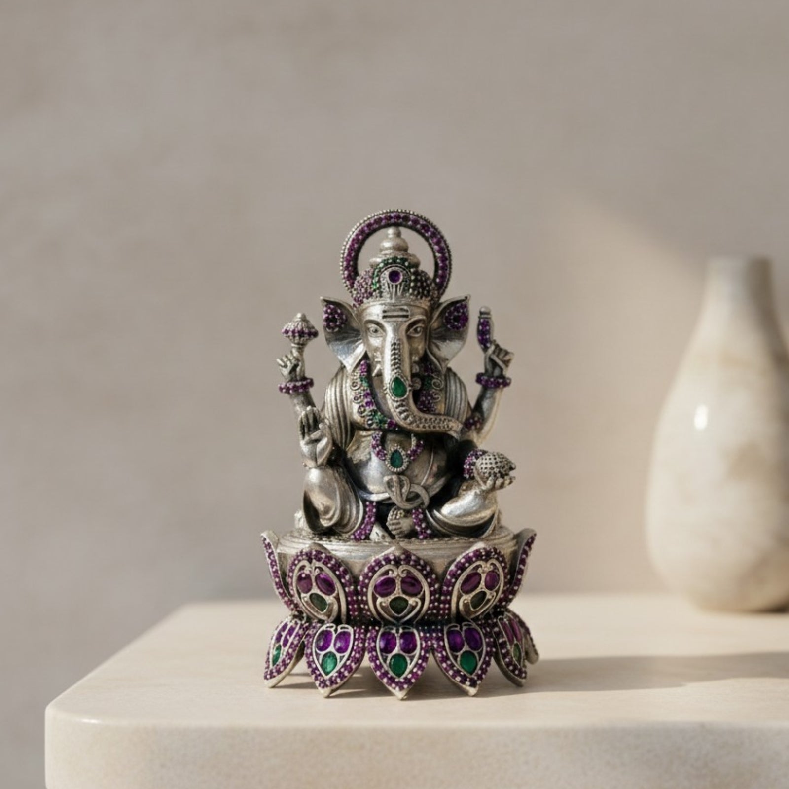 Lotus Lord Ganesha Silver 925 Idol