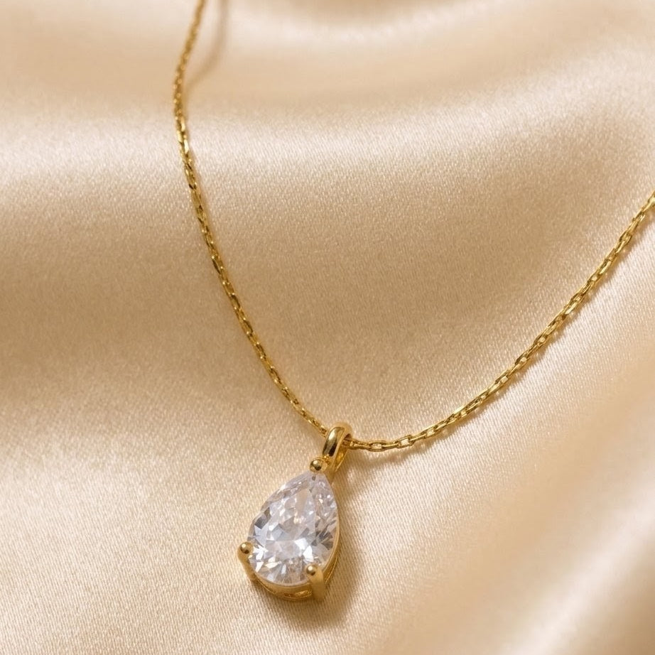 Solitaire Teardrop Gold Plated Necklace
