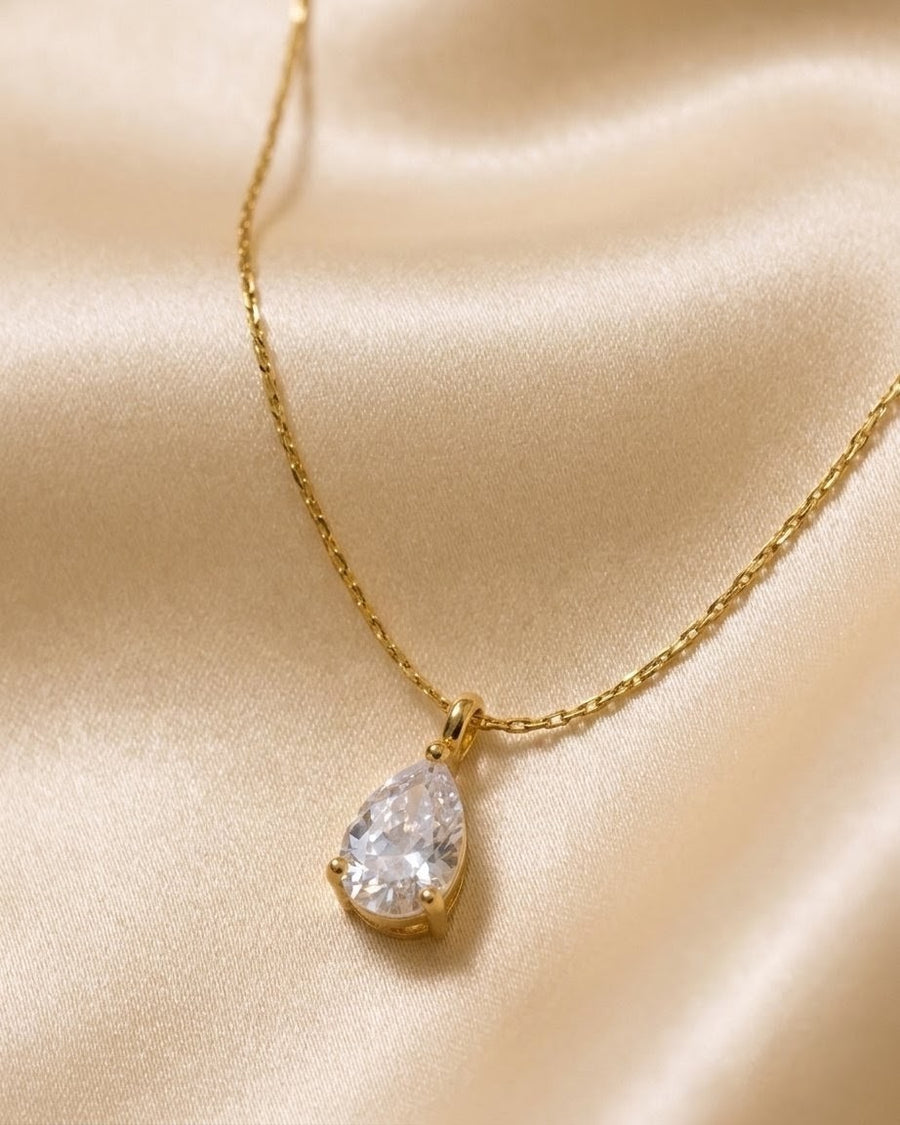 Solitaire Teardrop Gold Plated Necklace