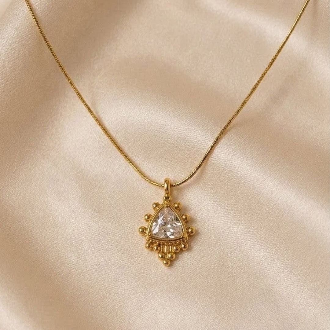 Triangle Crystal Beaded Gold Plated Necklace