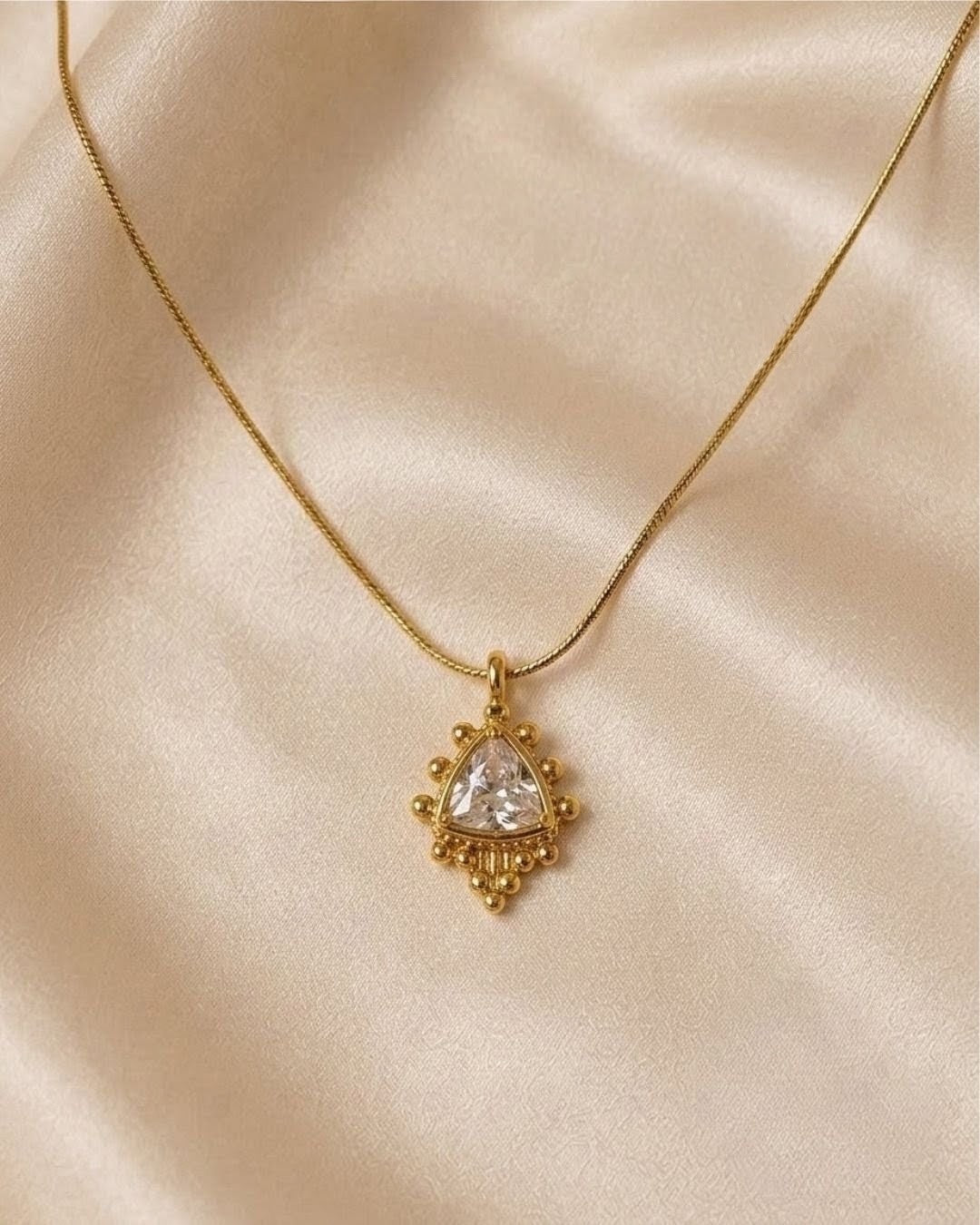 Triangle Crystal Beaded Gold Plated Necklace