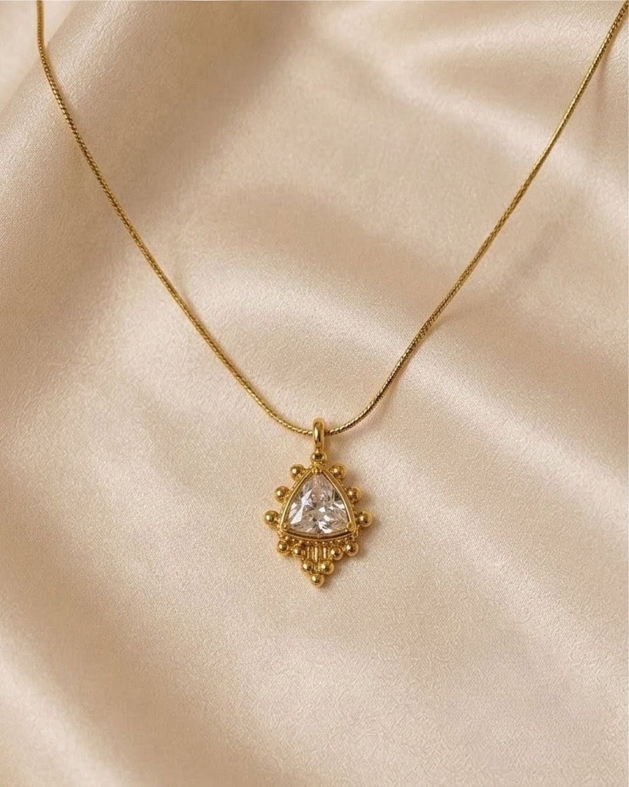 Triangle Crystal Beaded Gold Plated Necklace
