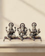 Paata Ganesha Lakshmi & Saraswati Silver 925 Idol (Leg-Down)