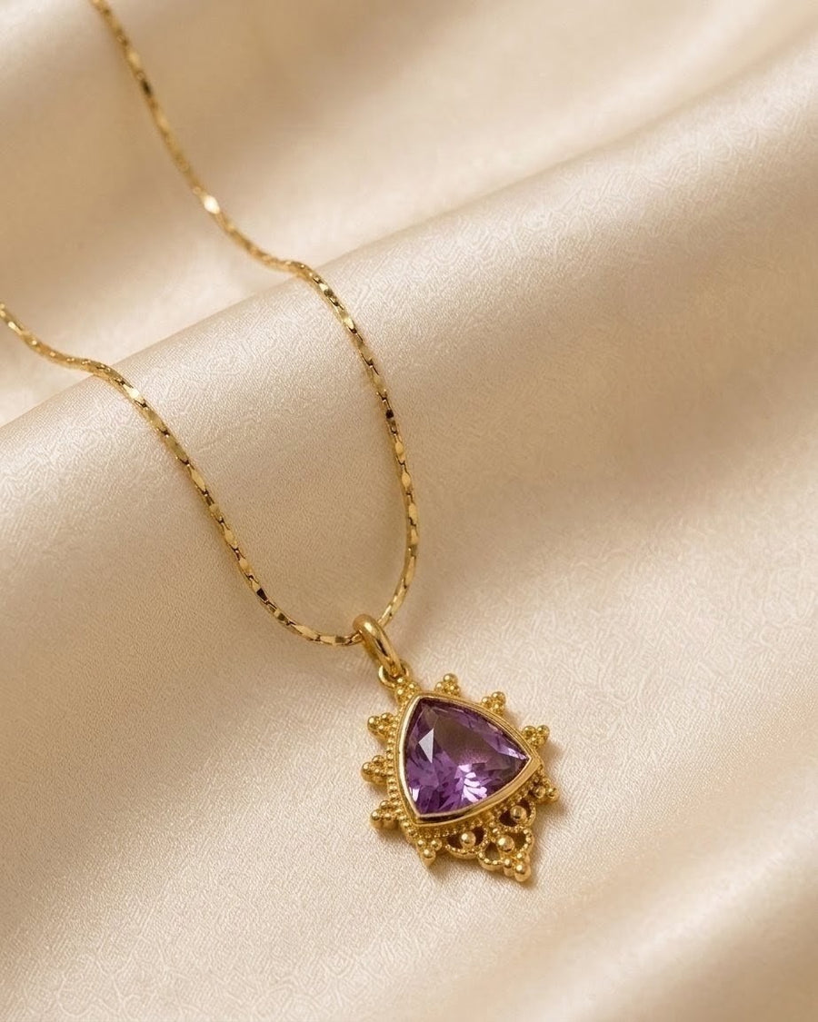 Triangle Pink Gem Beaded Gold Plated Necklace