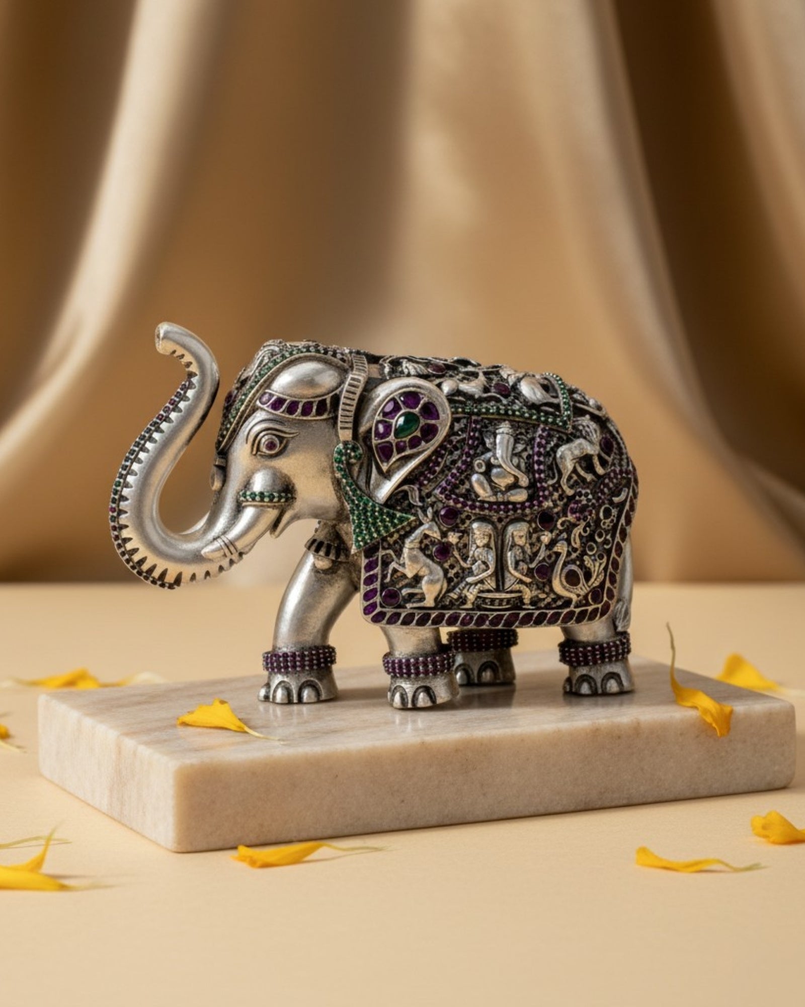 Trunk Up Elephant Silver 925 Idol — 3 Inch