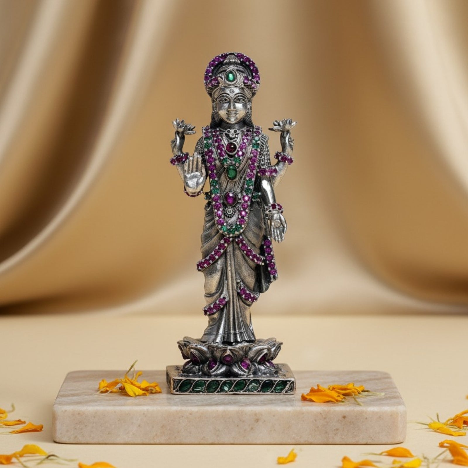 Goddess Lakshmi Standing Pure Silver Idol (3 Inch, 70g)
