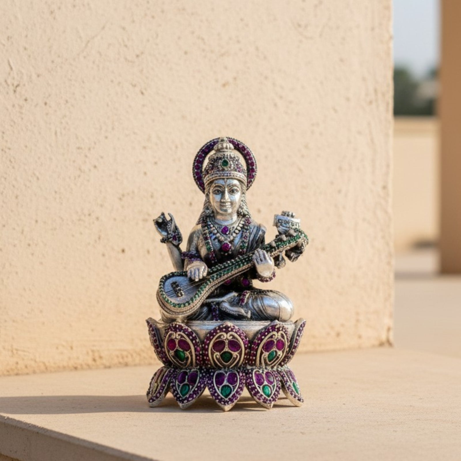Lotus Maa Saraswati Silver 925 Idol