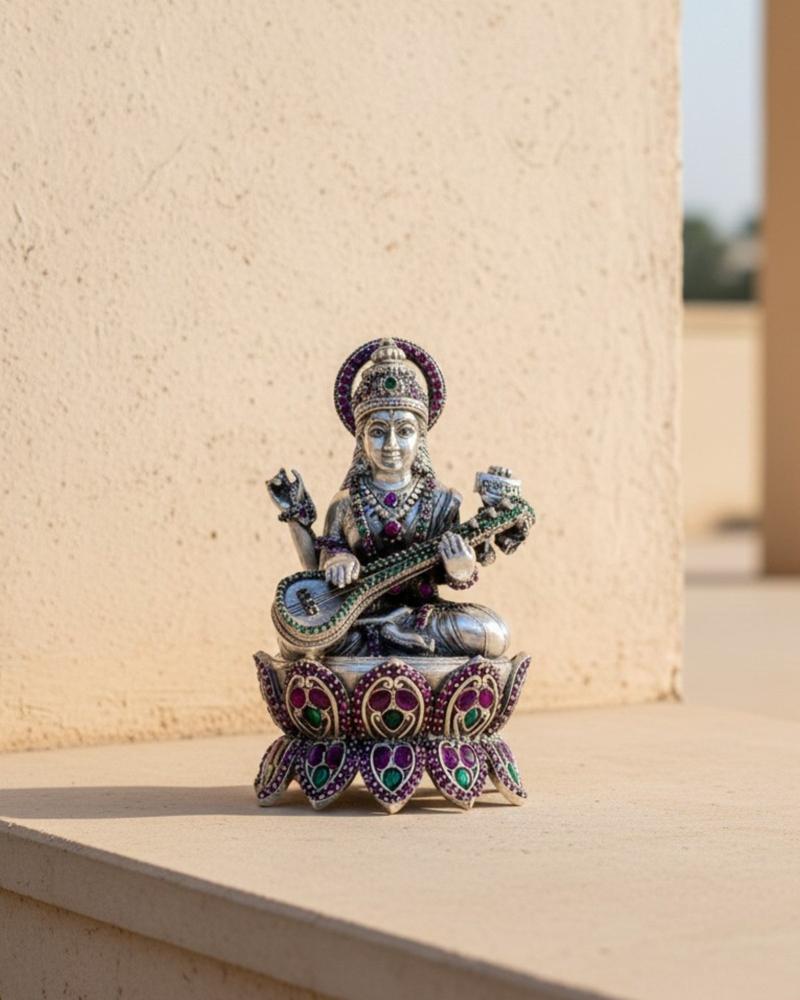 Lotus Maa Saraswati Silver 925 Idol