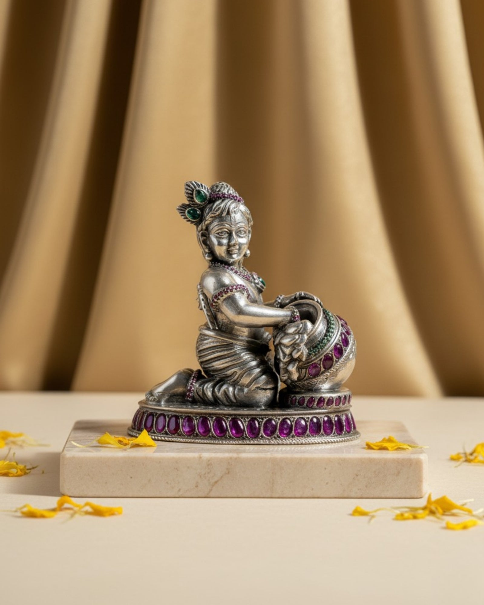 Makhan Krishna Pure Silver Idol (3 Inch, 200g)