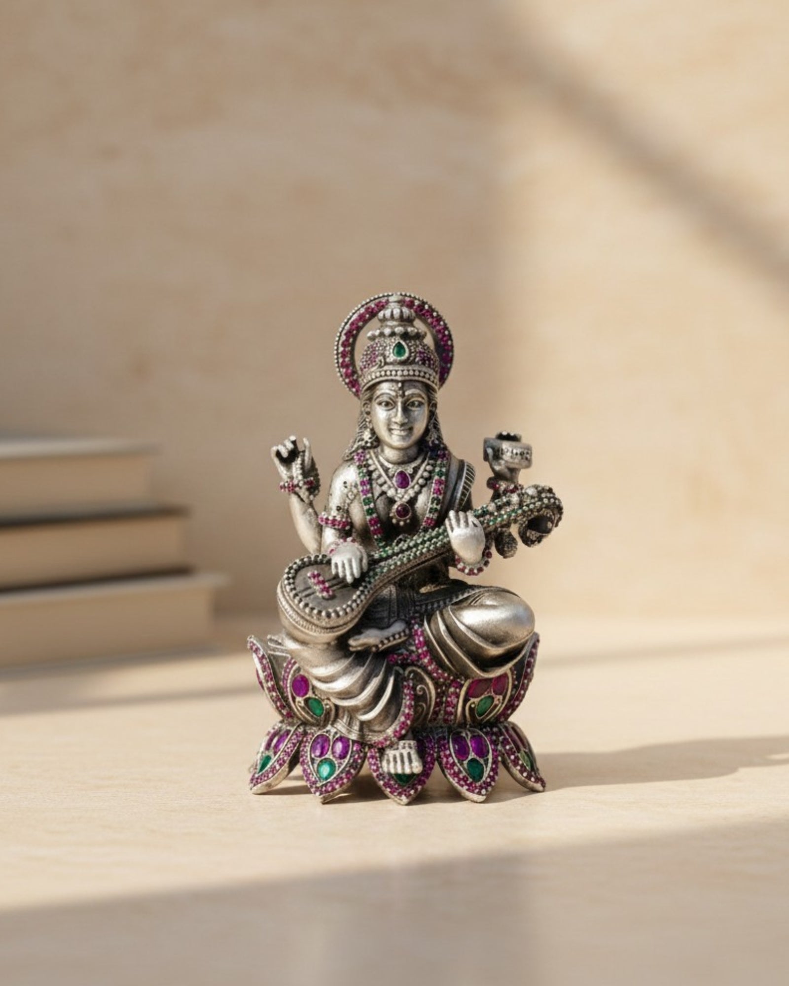 Lotus Maa Saraswati Silver 925 Idol (Leg Down)