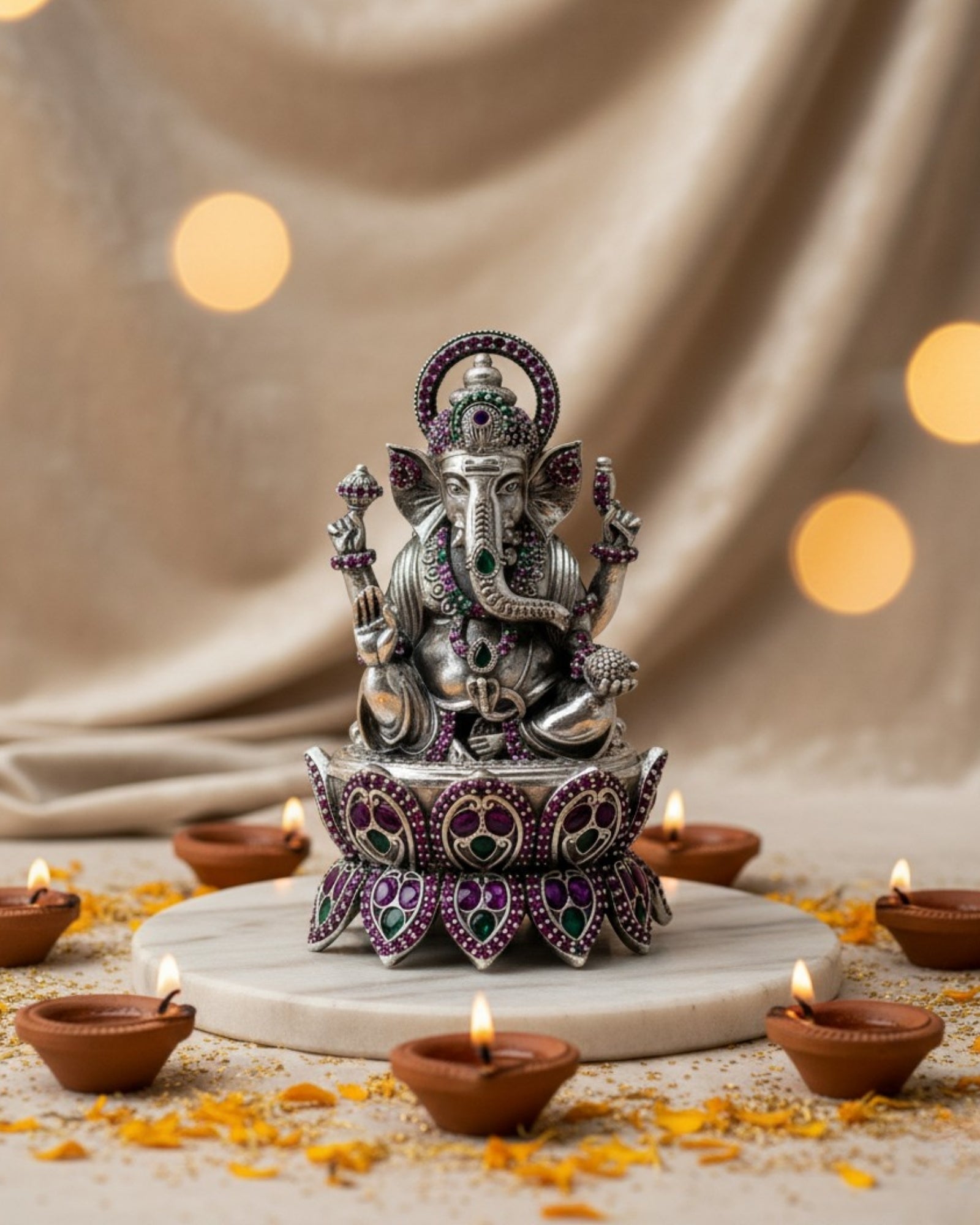 Lotus Lord Ganesha Idol Pure Silver Idol (120g)