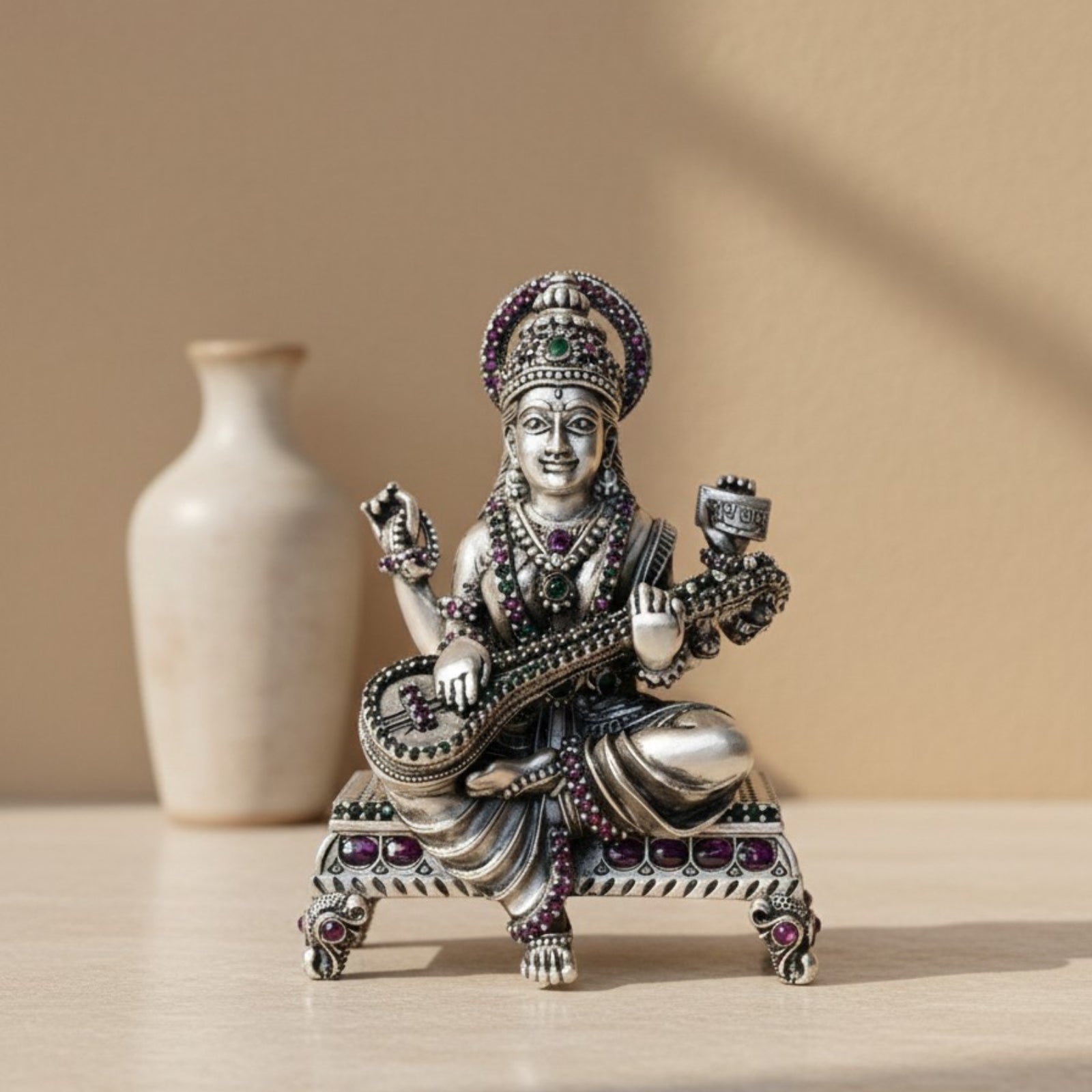 Paata Maa Saraswati Idol in 925 Silver (Leg Down)