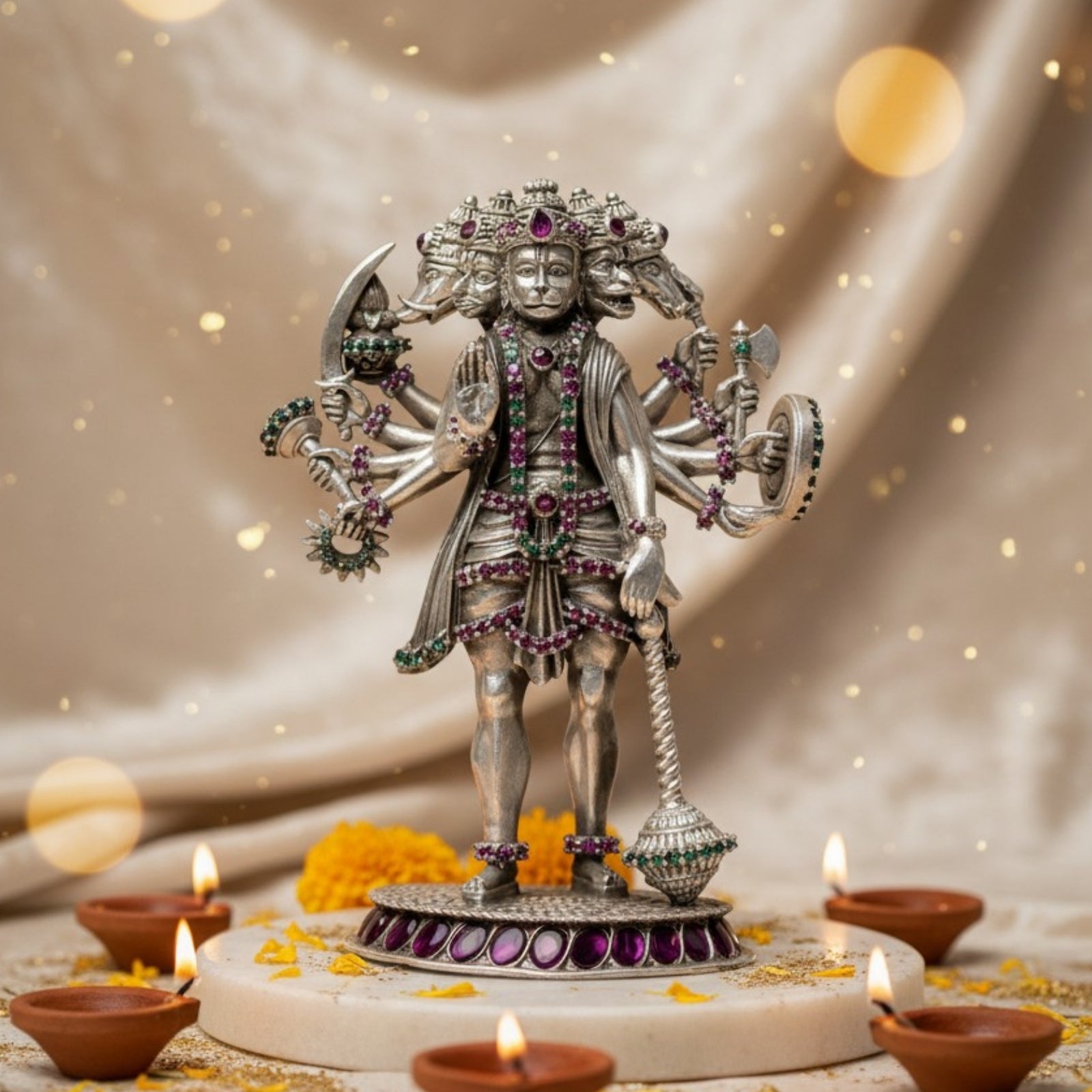Panchmukhi Hanuman Pure Silver Idol (3 Inch, 100g)