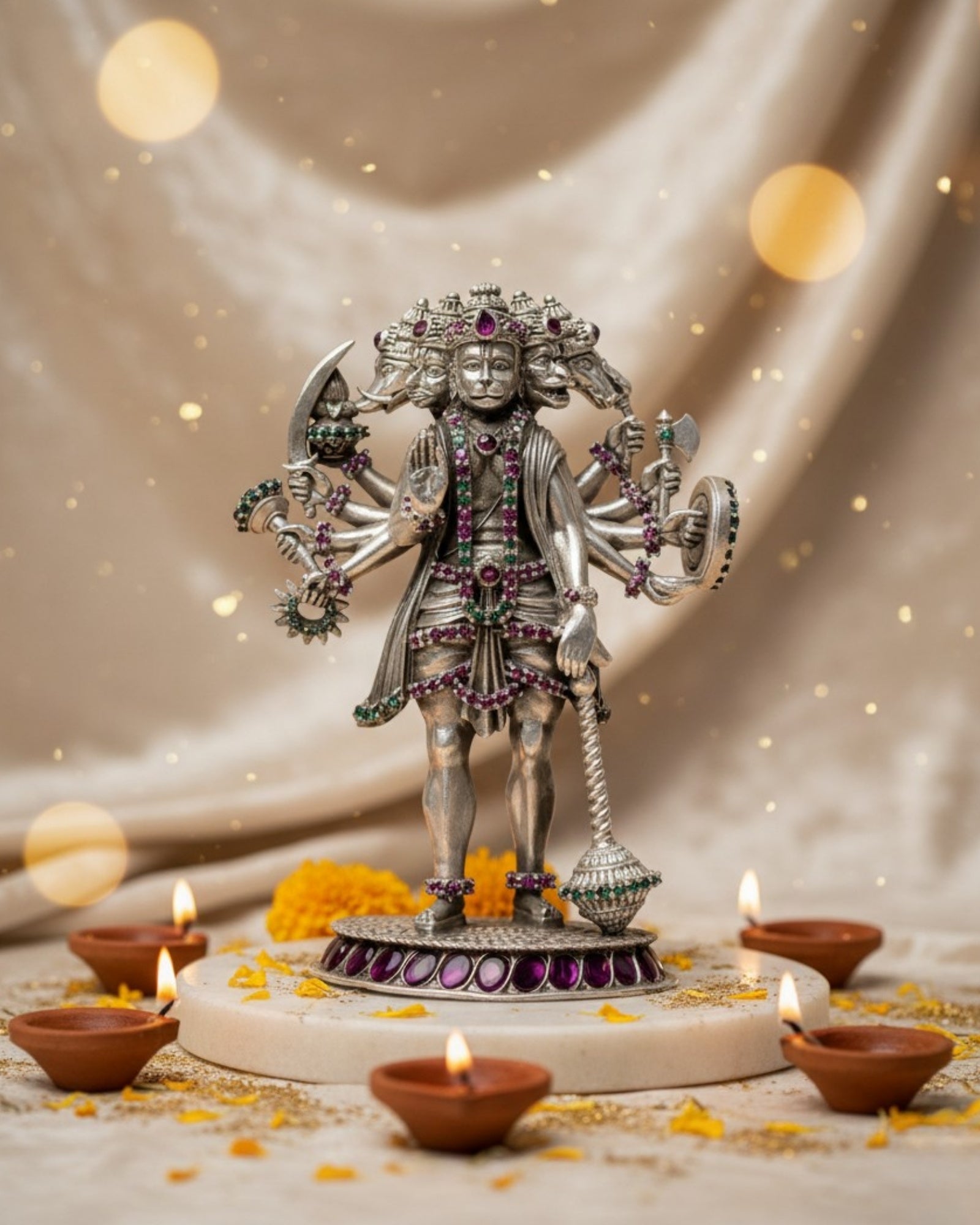 Panchmukhi Hanuman Silver 925 Idol — 3 Inch