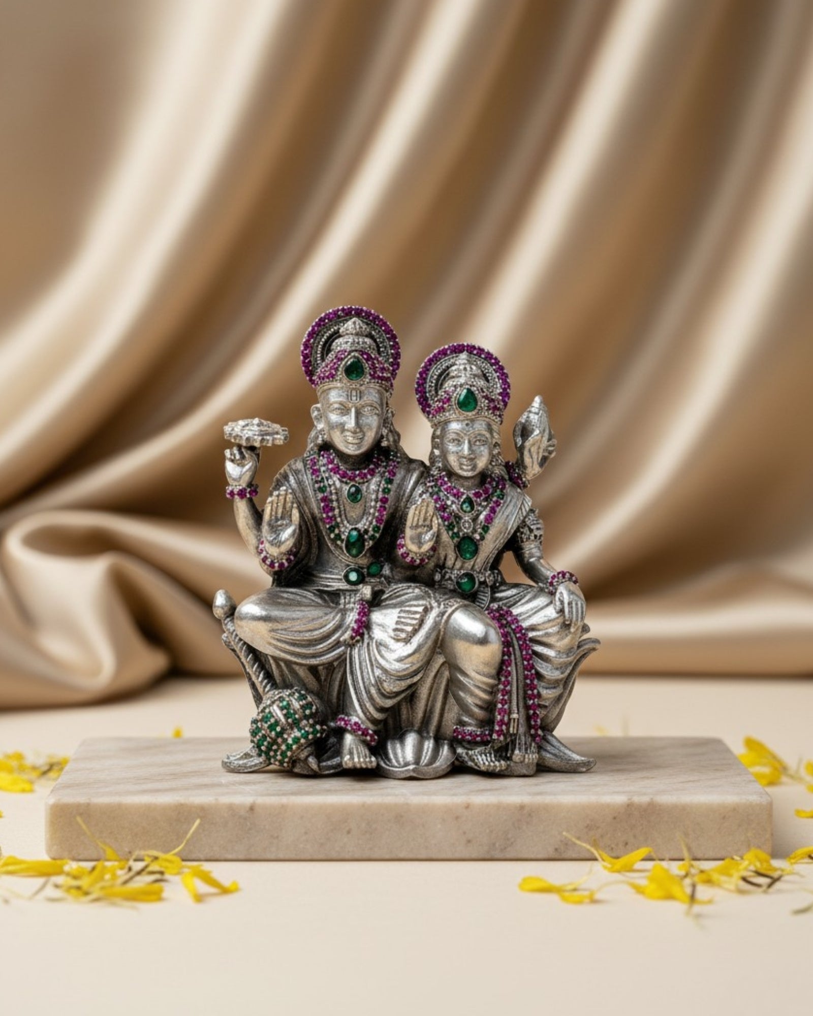 Vishnu & Lakshmi Pure Silver Idol (3 Inch, 180g)