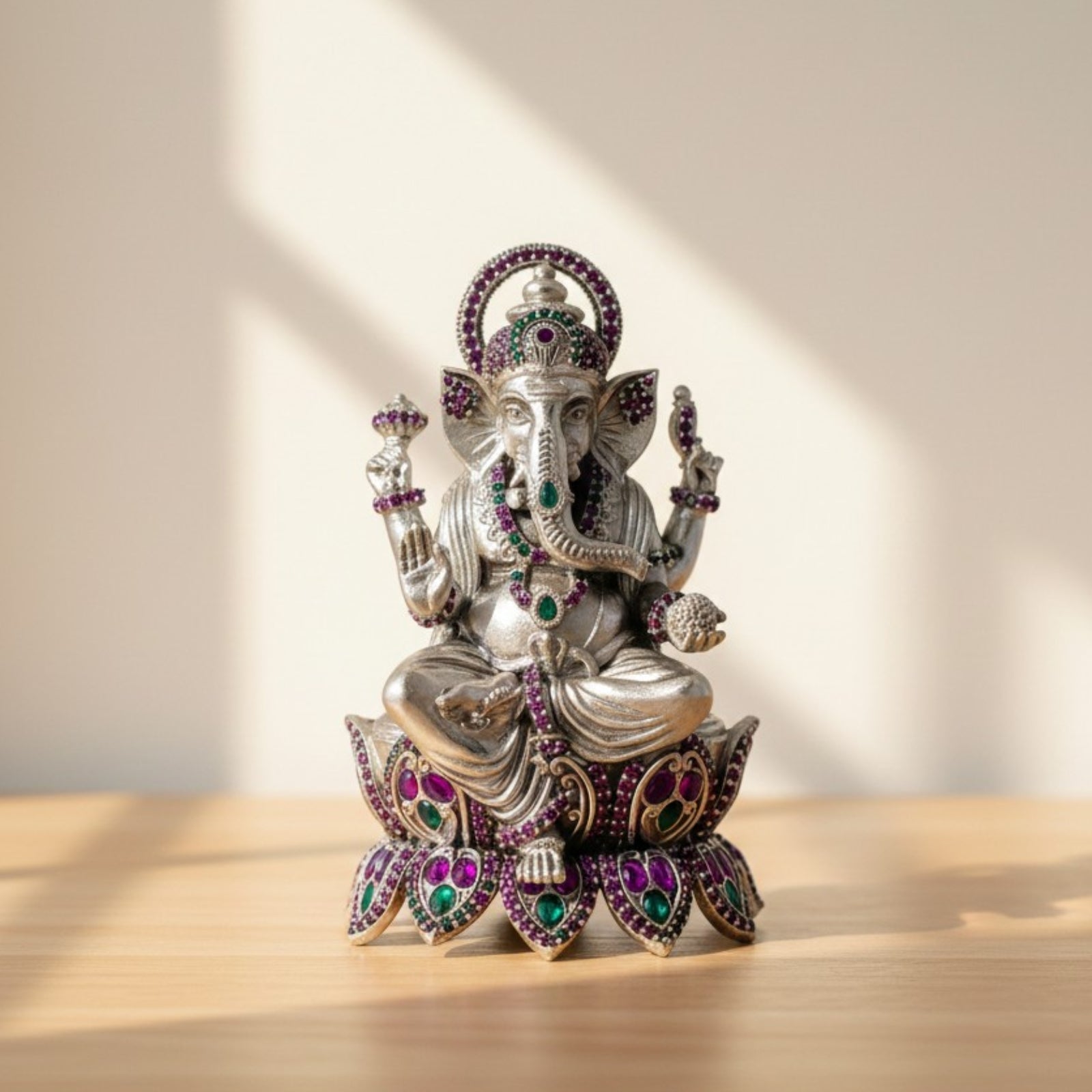 Lotus Lord Ganesha Silver 925 Idol (Leg Down)