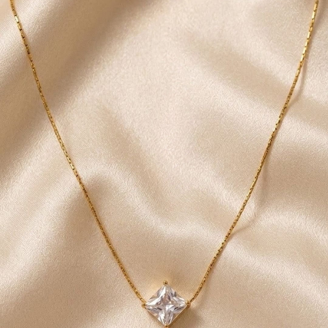 Princess Cut Crystal Gold Plated Necklace