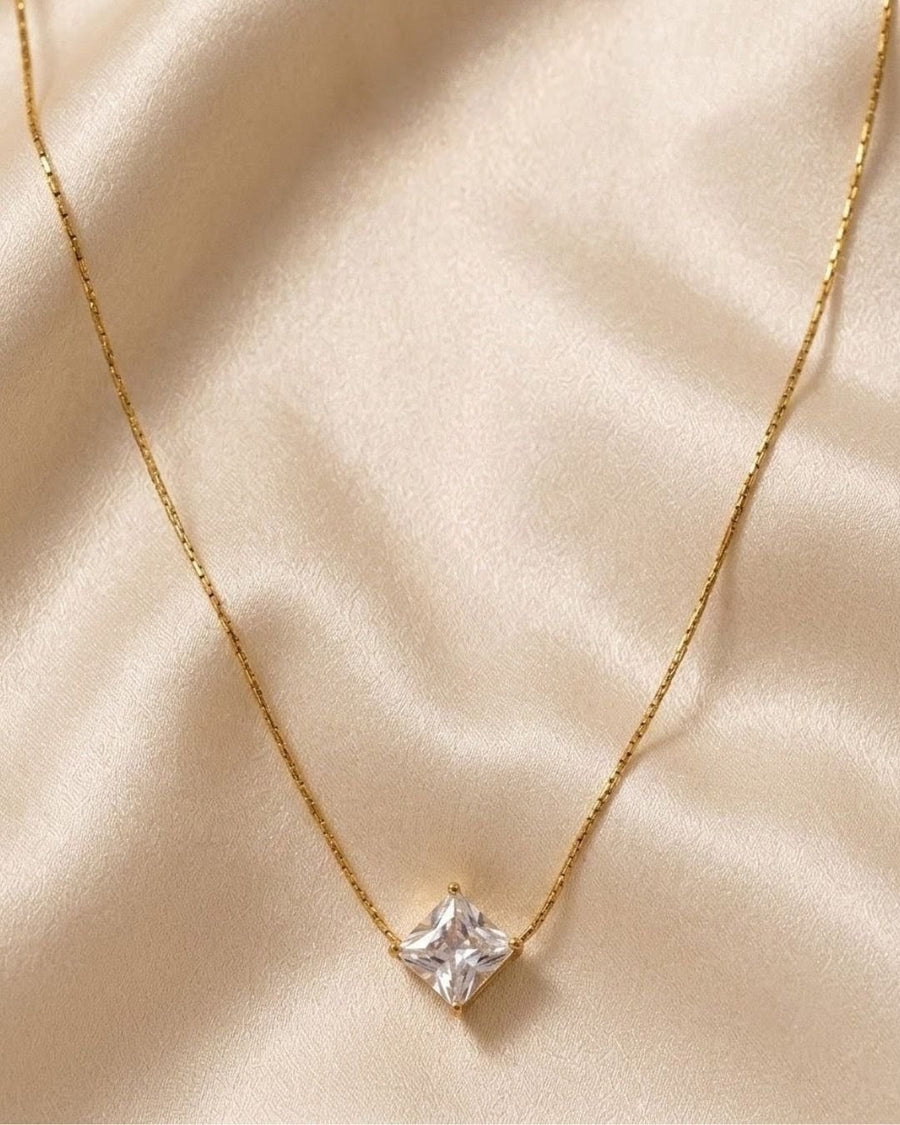 Princess Cut Crystal Gold Plated Necklace